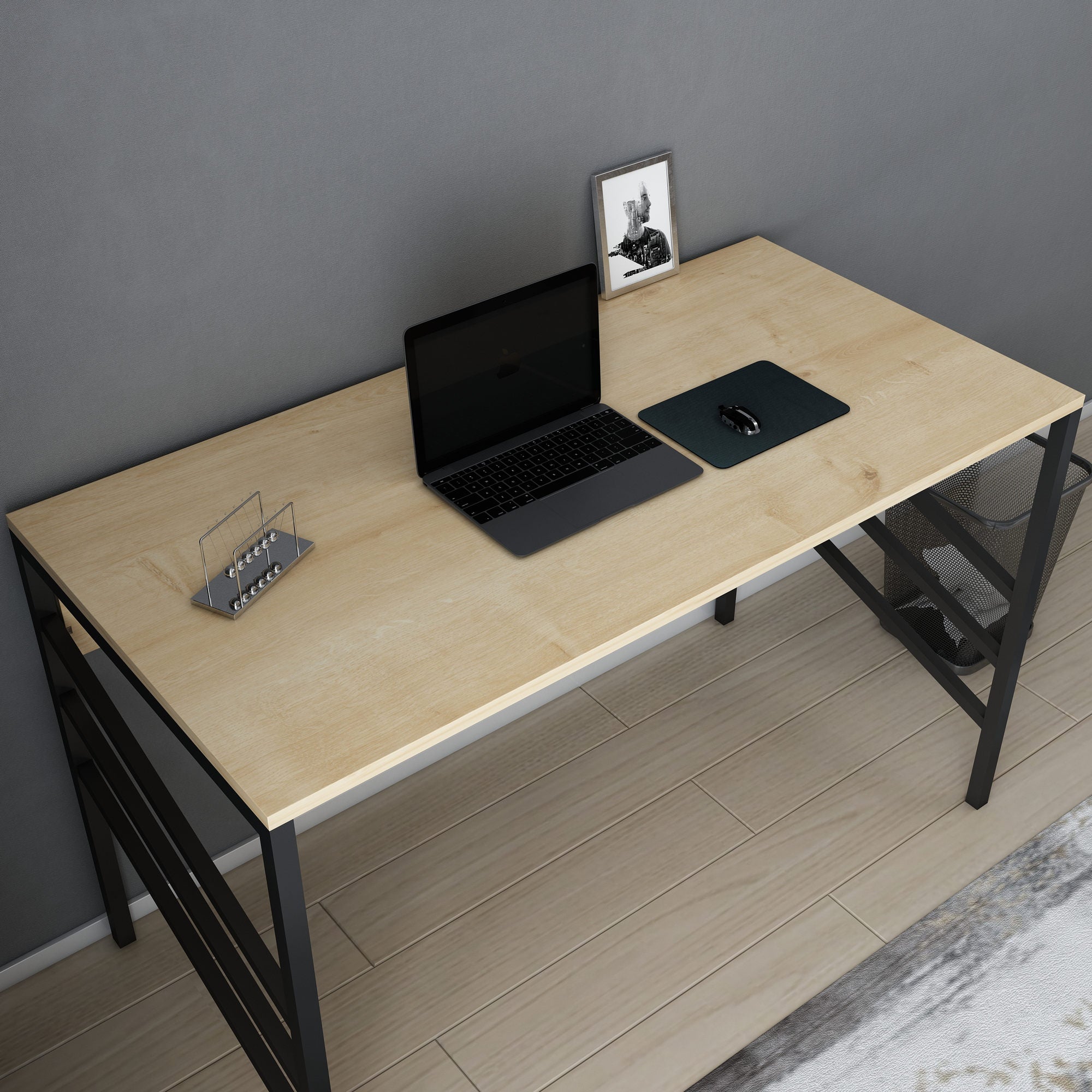 Secretária de Estudo/Escritório Moderna, Preta e Carvalho, 120 x 60 x 74,8 cm | Painel de Partículas 100% Revestido em Melamina, 18 mm de Espessura | Elegante e Funcional para Casa ou Escritório