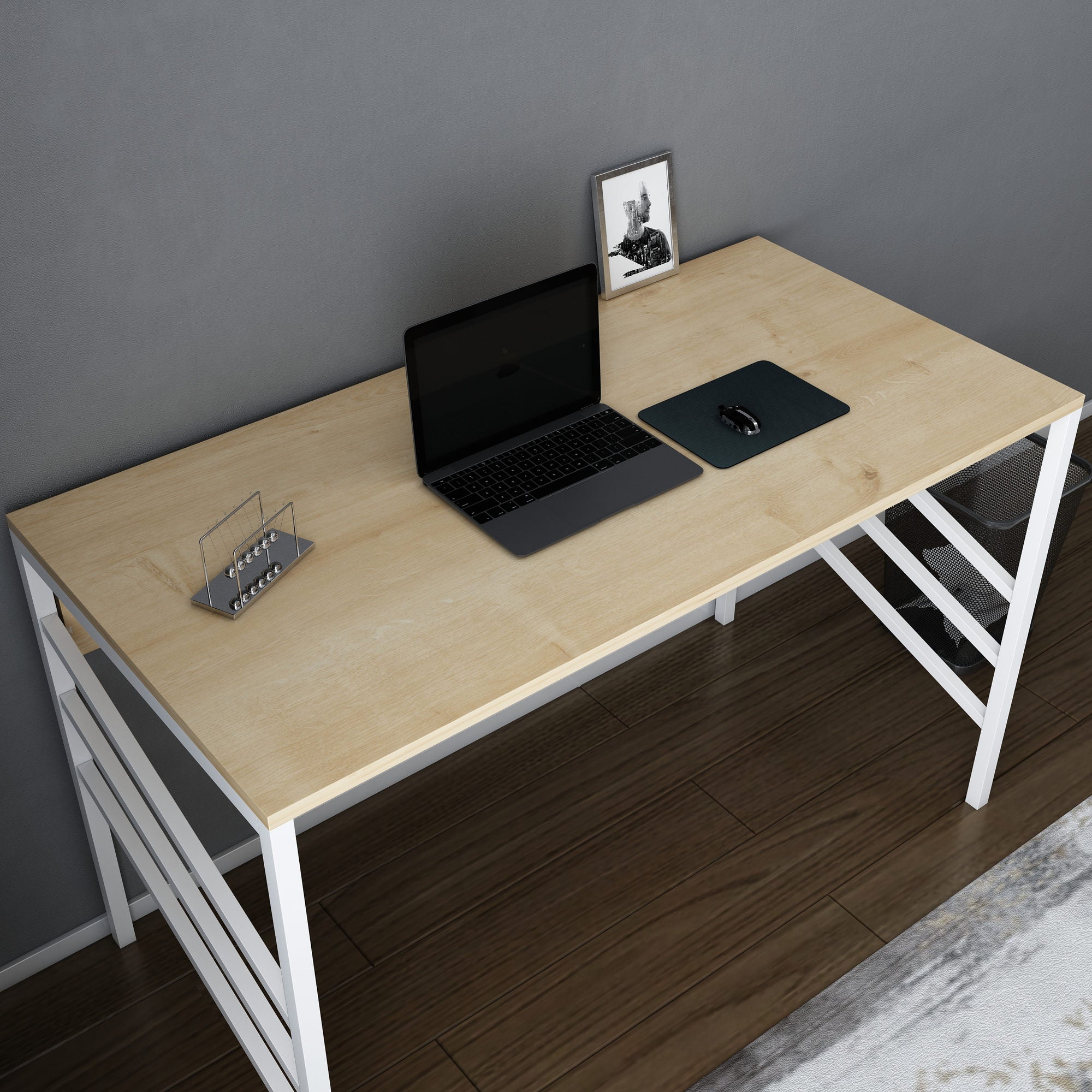 Secretária de Estudo/Escritório Moderna, Branca e Carvalho, 120 x 60 x 74,8 cm | Painel de Partículas 100% Revestido em Melamina, 18 mm de Espessura | Elegante e Funcional para Uso Doméstico ou Hoteleiro