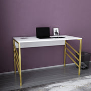 Secretária de Estudo/Escritório Moderna, Dourada e Branca, 120 x 60 x 74,8 cm | Painel de Partículas 100% Revestido em Melamina, 18 mm de Espessura | Design Glamouroso para Casa e Escritório