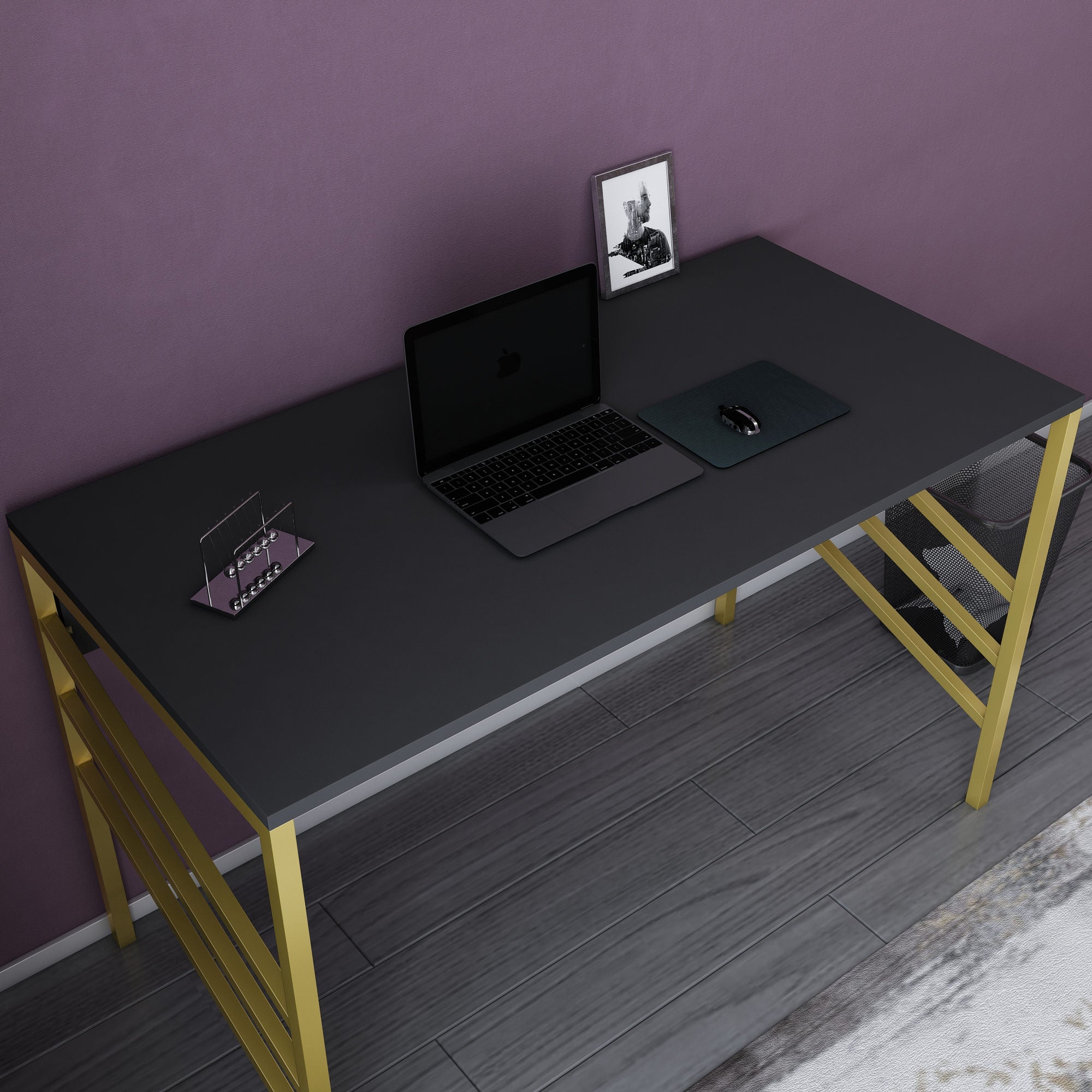 Secretária de Estudo/Escritório Moderna, Dourado e Antracite, 120 x 60 x 74,8 cm | Painel de Partículas 100% Revestido em Melamina, 18 mm de Espessura | Design Glamouroso para Casa e Escritório