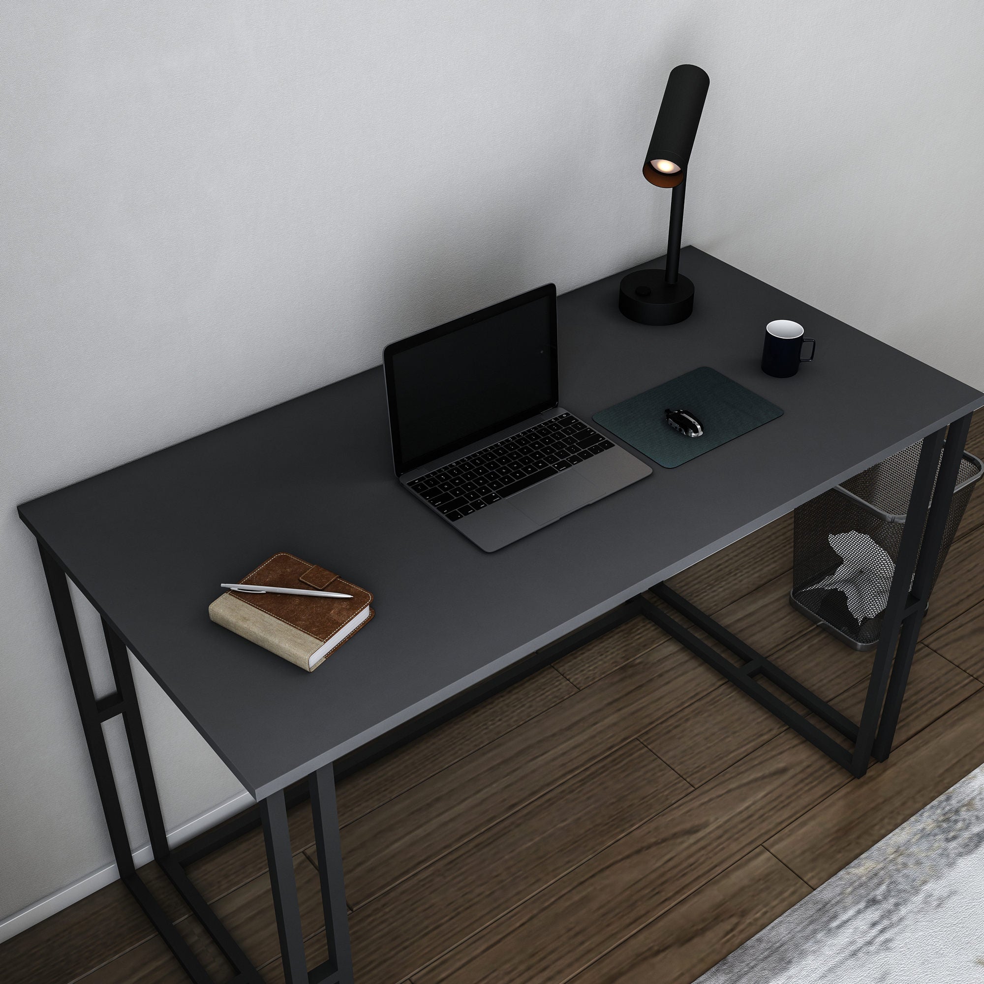 Secretária de Estudo/Escritório Moderna, Preta e Antracite, 120 x 60 x 74,8 cm | Painel de Partículas 100% Revestido em Melamina, 18 mm de Espessura | Elegante e Funcional para Casa ou Escritório