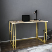 Secretária de Estudo/Escritório Moderna, Dourado e Carvalho, 120 x 60 x 74,8 cm | Painel de Partículas 100% Revestido em Melamina, 18 mm de Espessura | Design Glamouroso para Casa e Escritório