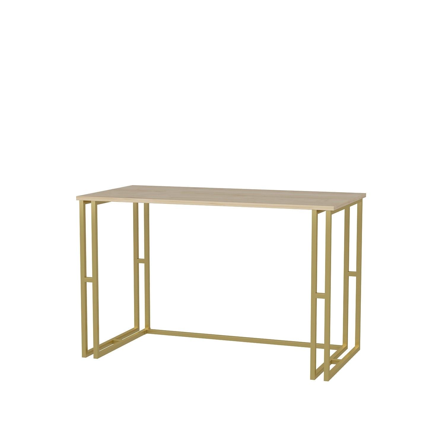 Secretária de Estudo/Escritório Moderna, Dourado e Carvalho, 120 x 60 x 74,8 cm | Painel de Partículas 100% Revestido em Melamina, 18 mm de Espessura | Design Glamouroso para Casa e Escritório