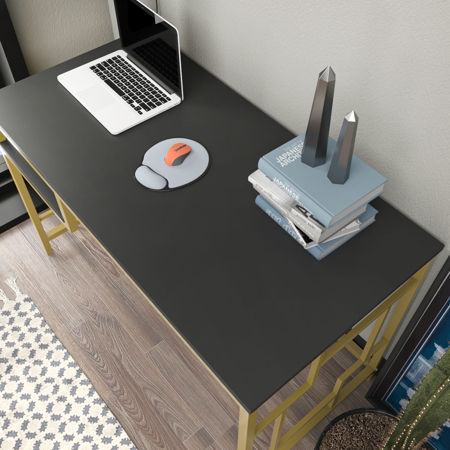 Secretária de Estudo/Escritório Moderna, Dourado e Antracite, 120 x 60 x 74,8 cm | Painel de Partículas 100% Revestido em Melamina, 18 mm de Espessura | Design Glamouroso para Casa e Escritório