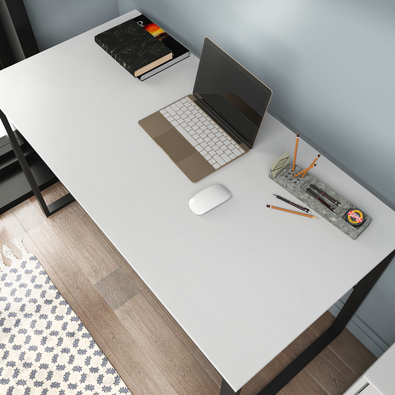 Secretária de Estudo/Escritório Moderna, Preta e Branca, 120 x 60 x 74 cm | Painel de Partículas 100% Revestido em Melamina, 18 mm de Espessura | Elegante e Funcional para Uso Doméstico ou Hoteleiro