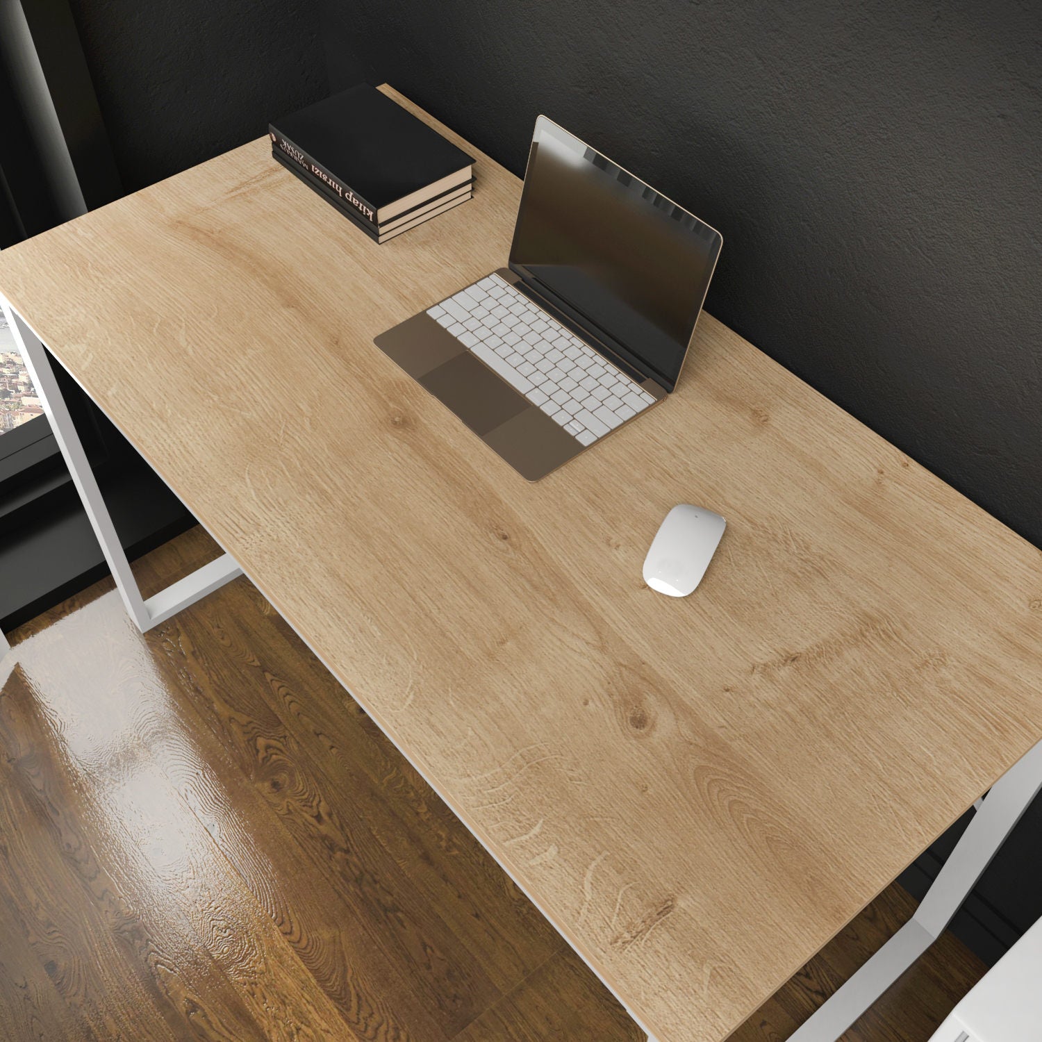 Secretária de Estudo/Escritório Moderna, Branca e Carvalho, 120 x 60 x 74 cm | Painel de Partículas 100% Revestido em Melamina, 18 mm de Espessura | Design Escandinavo Elegante para Casa e Escritório