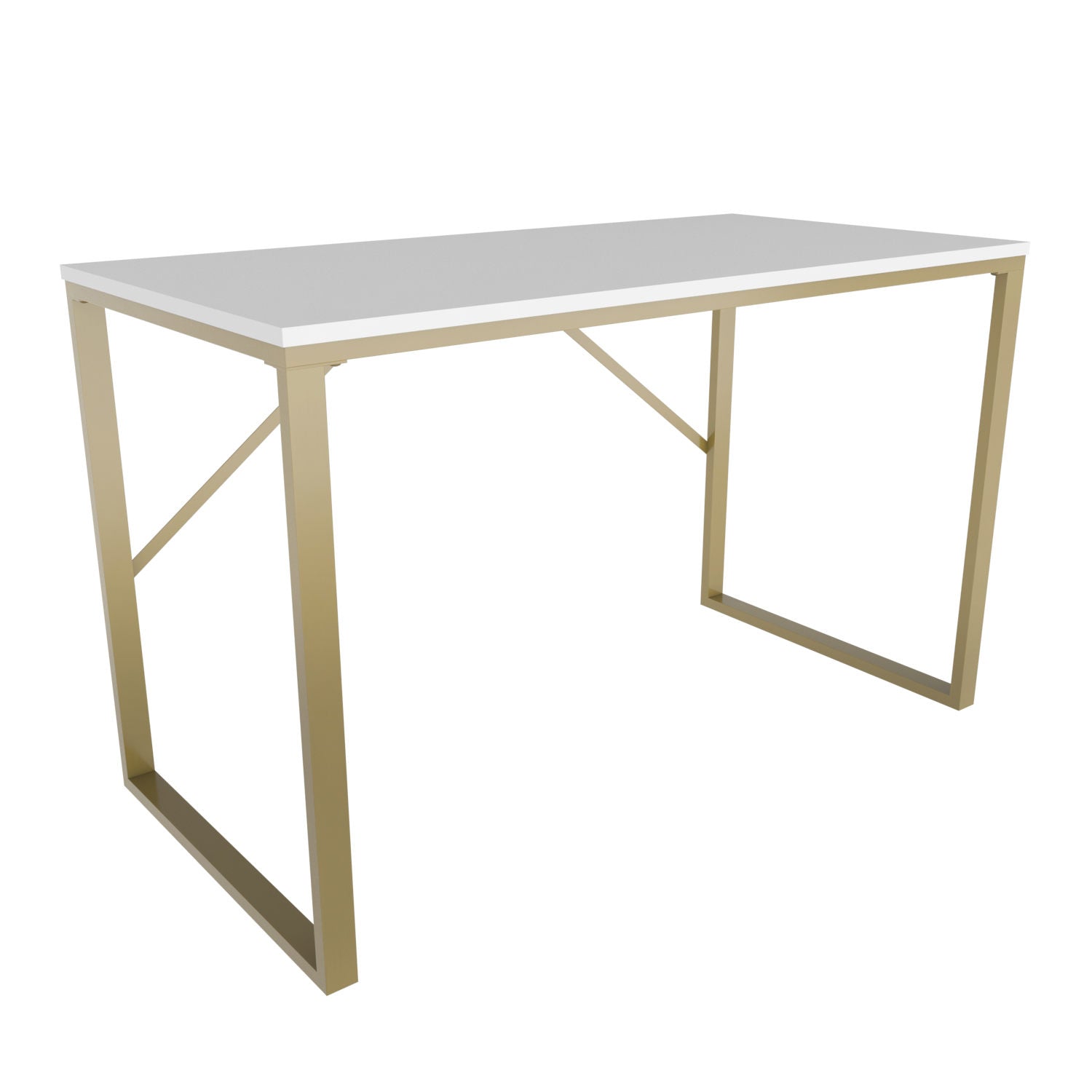 Secretária de Estudo/Escritório Moderna, Dourada e Branca, 120 x 60 x 74 cm | Painel de Partículas 100% Revestido em Melamina, 18 mm de Espessura | Design Elegante e Glamouroso para Escritório em Casa