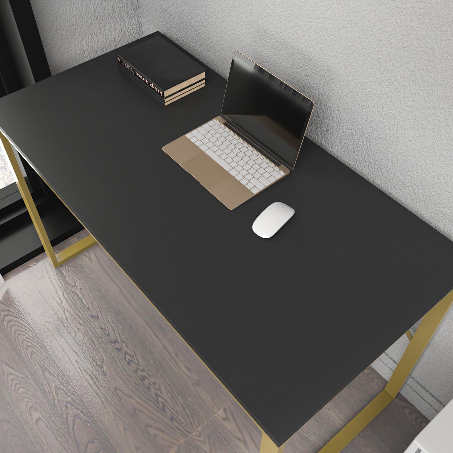 Secretária de Estudo/Escritório Moderna, Dourado e Antracite, 120 x 60 x 74 cm | Painel de Partículas 100% Revestido em Melamina, 18 mm de Espessura | Design Glamouroso para Casa e Escritório