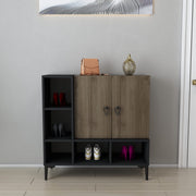 Consola de Entrada - Mesa para Corredor com Sapateira , Preta e Nogueira, 100 x 35 x 100 cm | Painel de Partículas 100% Revestido em Melamina, 18 mm de Espessura | Design Industrial Elegante para Casa e Escritório
