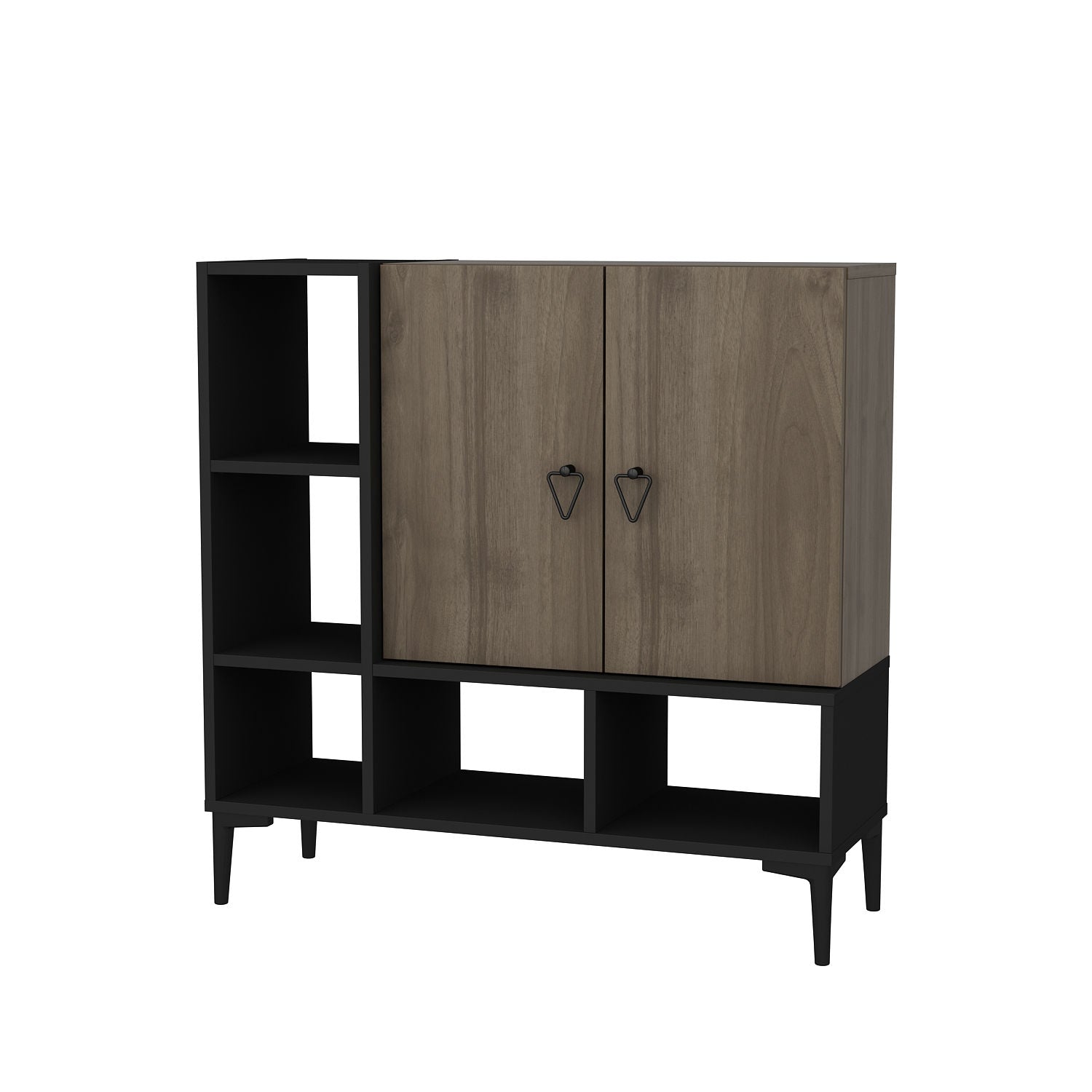Consola de Entrada - Mesa para Corredor com Sapateira , Preta e Nogueira, 100 x 35 x 100 cm | Painel de Partículas 100% Revestido em Melamina, 18 mm de Espessura | Design Industrial Elegante para Casa e Escritório