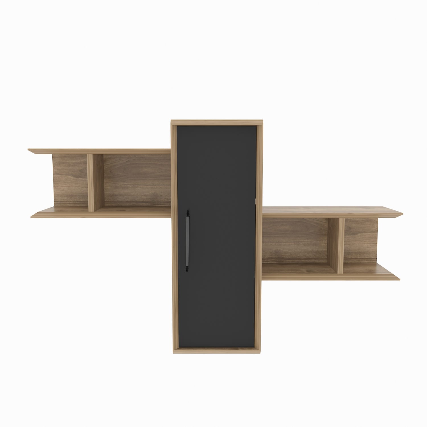 Prateleira de parede – 118,6 x 35 x 51,8 cm – nogueira e preta – painel de partículas revestido de melamina