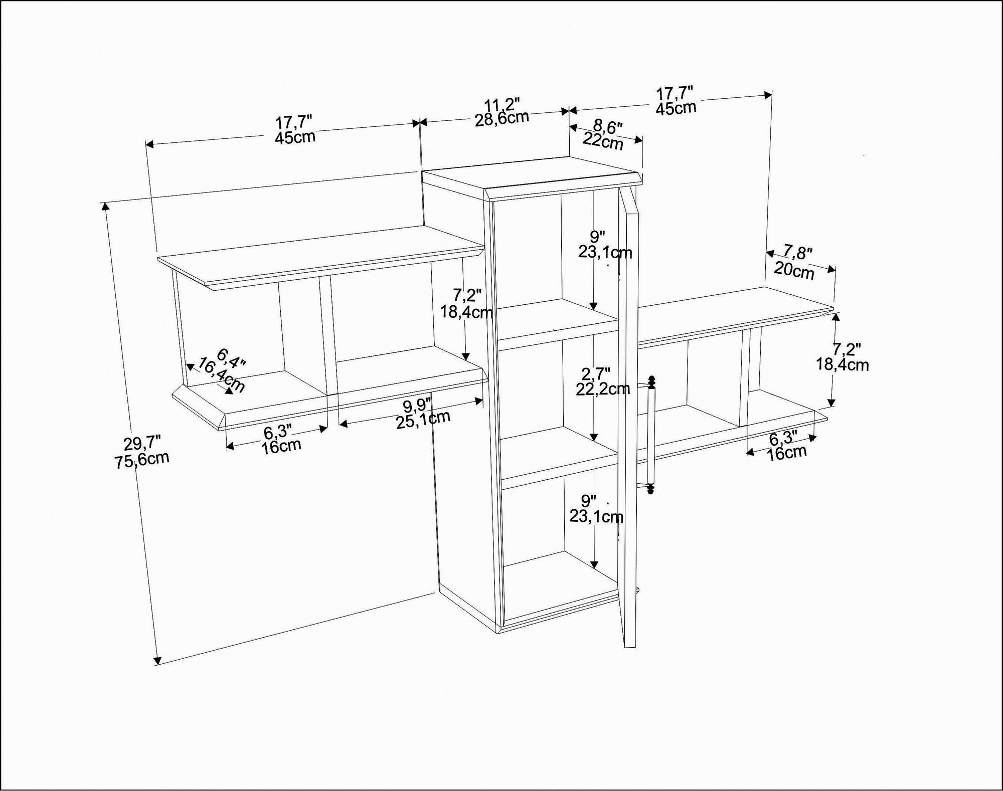 Prateleira de parede elegante, nogueira e branca, 118,6 x 35 x 51,8 cm | Painel de partículas 100% revestido de melamina, 18 mm de espessura | Perfeito para decoração e armazenamento de casa moderna