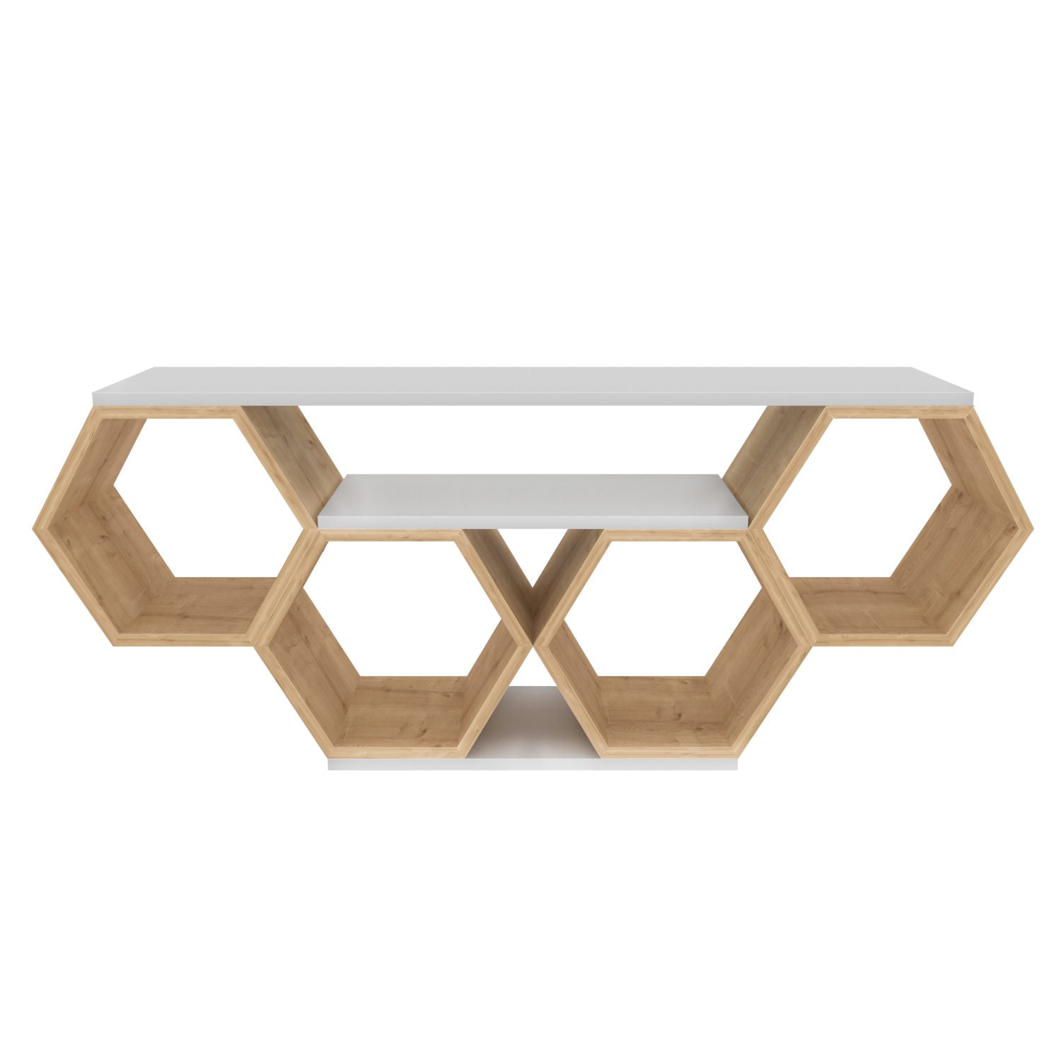 Móvel de TV elegante, Branco e Sonamo, 140 x 29,6 x 55,5 cm | Painel de partículas 100% revestido em melamina, 18 mm de espessura | Design moderno para salas de estar e espaços de entretenimento