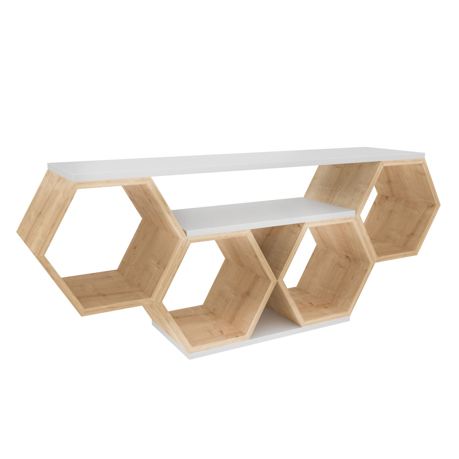 Móvel de TV elegante, Branco e Sonamo, 140 x 29,6 x 55,5 cm | Painel de partículas 100% revestido em melamina, 18 mm de espessura | Design moderno para salas de estar e espaços de entretenimento