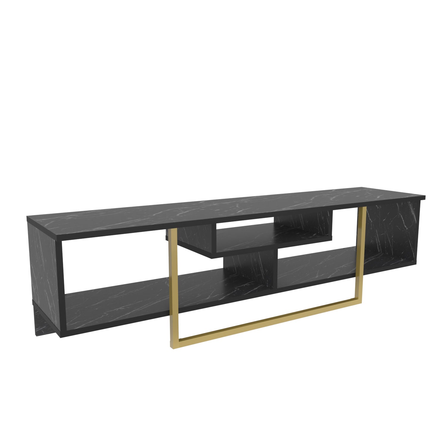 Móvel de TV Glamouroso, Preto e Dourado, 150 cm x 35,2 cm x 40 cm | Painel de partículas 100% revestido em melamina, 18 mm de espessura | Elegante e funcional para salas de estar modernas