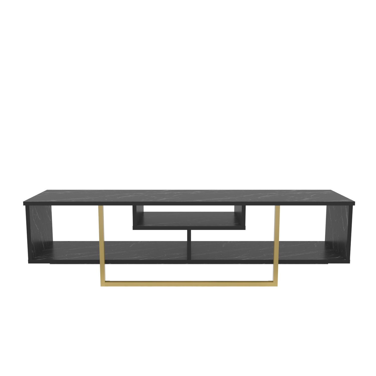 Móvel de TV Glamouroso, Preto e Dourado, 150 cm x 35,2 cm x 40 cm | Painel de partículas 100% revestido em melamina, 18 mm de espessura | Elegante e funcional para salas de estar modernas