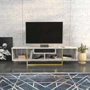 Móvel de TV Glamouroso, Dourado e Branco, 150 cm x 35,2 cm x 40 cm | Painel de partículas 100% revestido em melamina, 18 mm de espessura | Elegante e funcional para salas de estar modernas