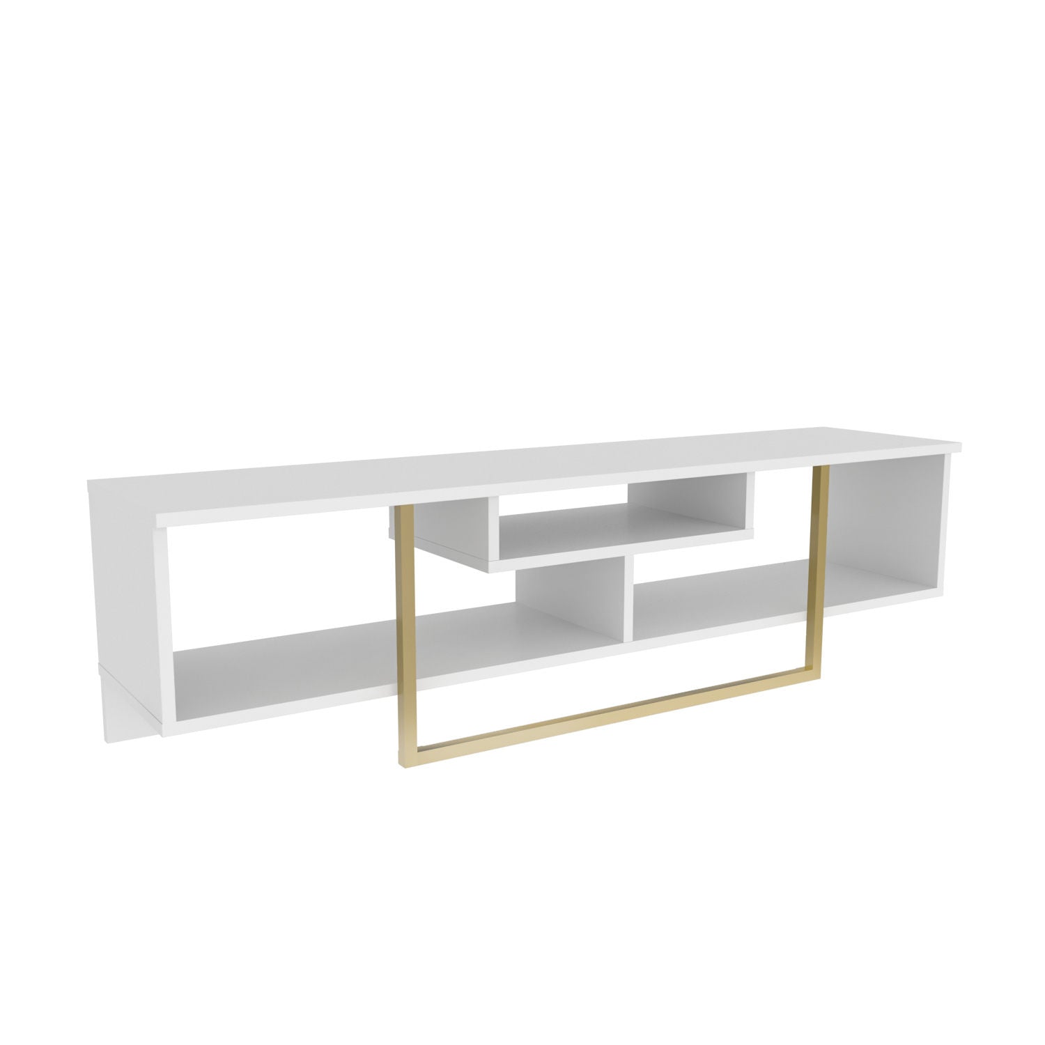 Móvel de TV Glamouroso, Branco e Dourado, 150 cm x 35,2 cm x 40 cm | Painel de partículas 100% revestido em melamina, 18 mm de espessura | Elegante e funcional para salas de estar modernas