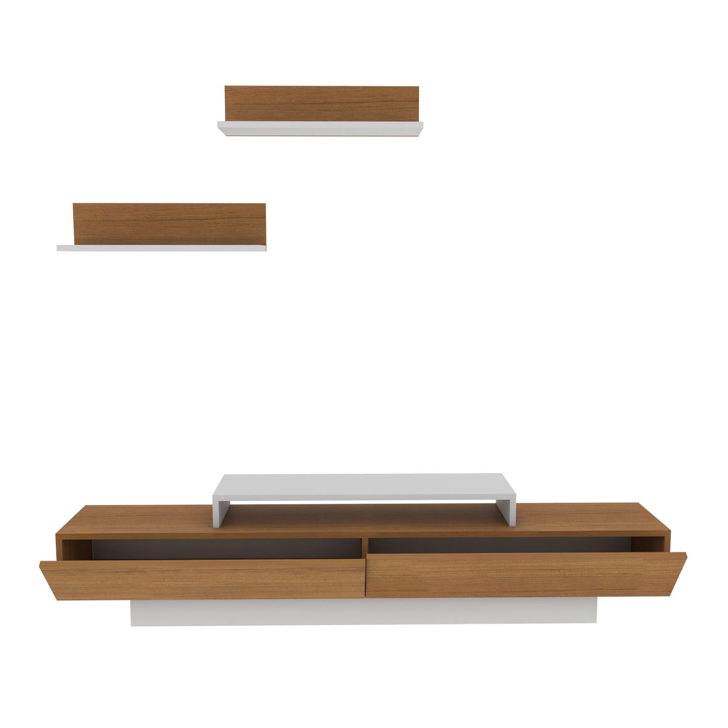 Móvel de TV escandinavo, branco e teca, 180 x 31 x 40 cm | Painel de partículas 100% revestido em melamina, 18 mm de espessura | Inclui 2 prateleiras de parede, design elegante e funcional