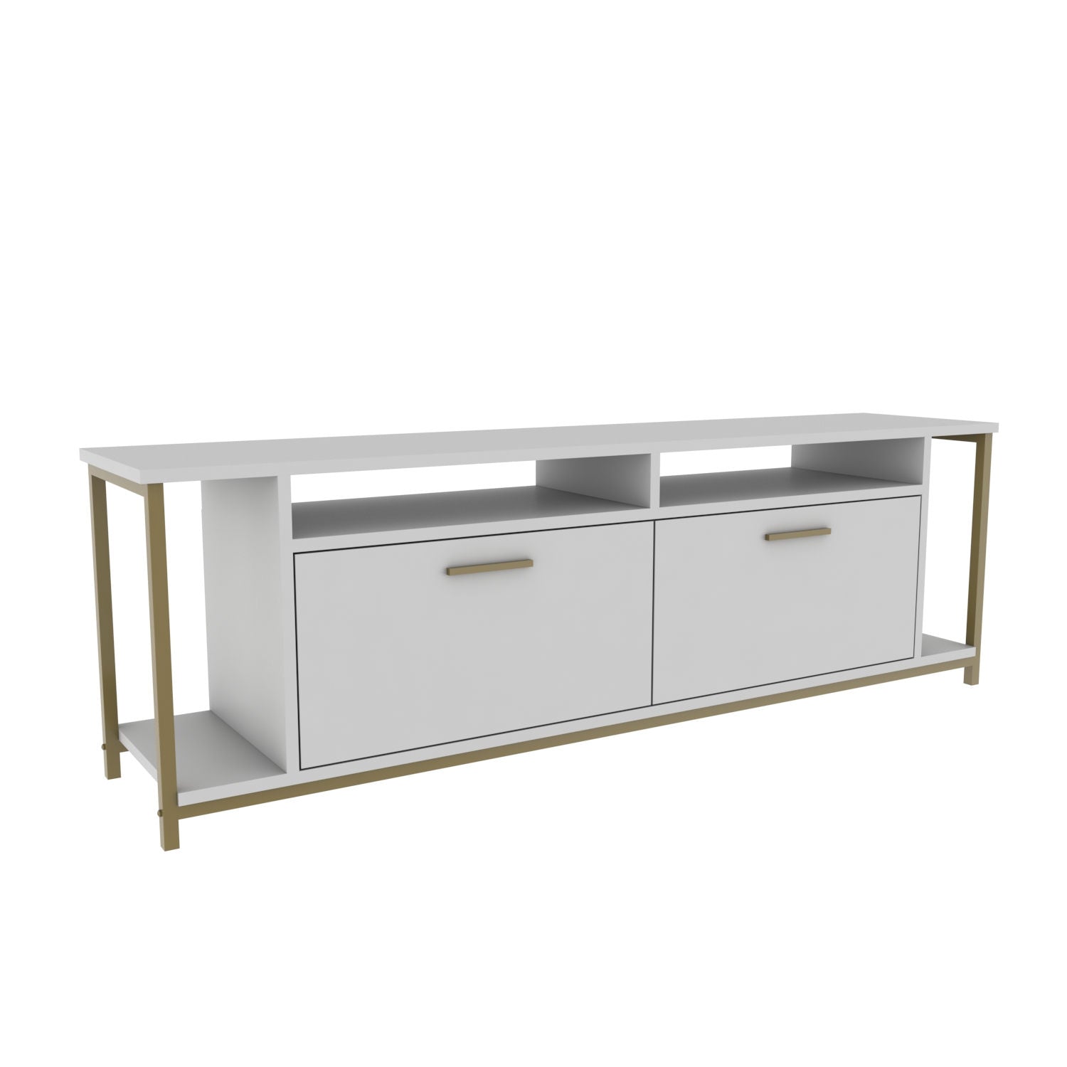 Móvel de TV elegante, branco e dourado, 160 cm x 35 cm x 50,8 cm | Painel de partículas 100% revestido de melamina, 18 mm de espessura | Elegante e funcional para salas de estar modernas