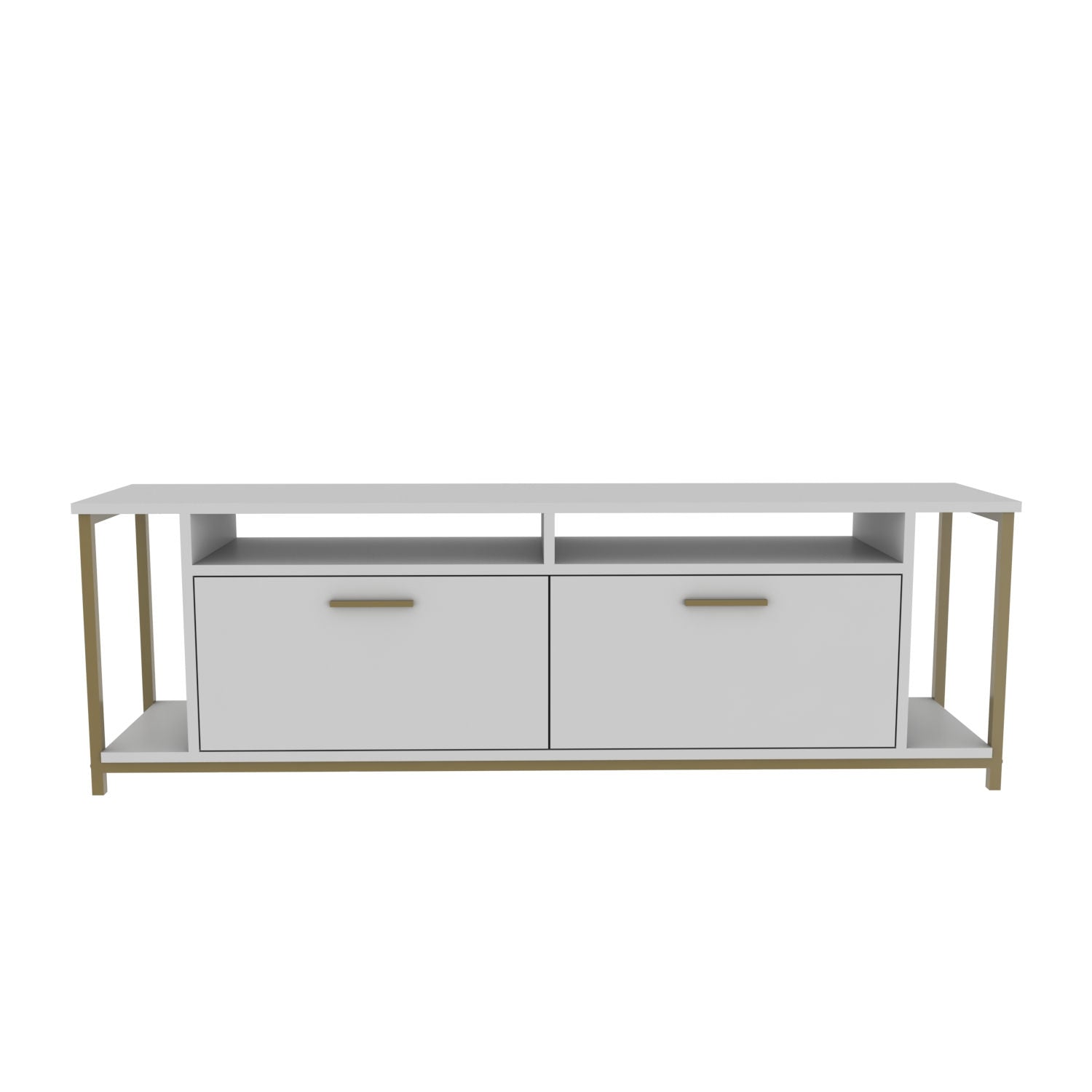 Móvel de TV elegante, branco e dourado, 160 cm x 35 cm x 50,8 cm | Painel de partículas 100% revestido de melamina, 18 mm de espessura | Elegante e funcional para salas de estar modernas