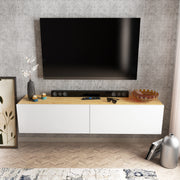 Móvel de TV escandinavo, branco e nogueira, 159,7 x 36,8 x 34,1 cm | Painel de partículas 100% revestido de melamina, 18 mm de espessura | Design elegante e funcional para salas de estar modernas
