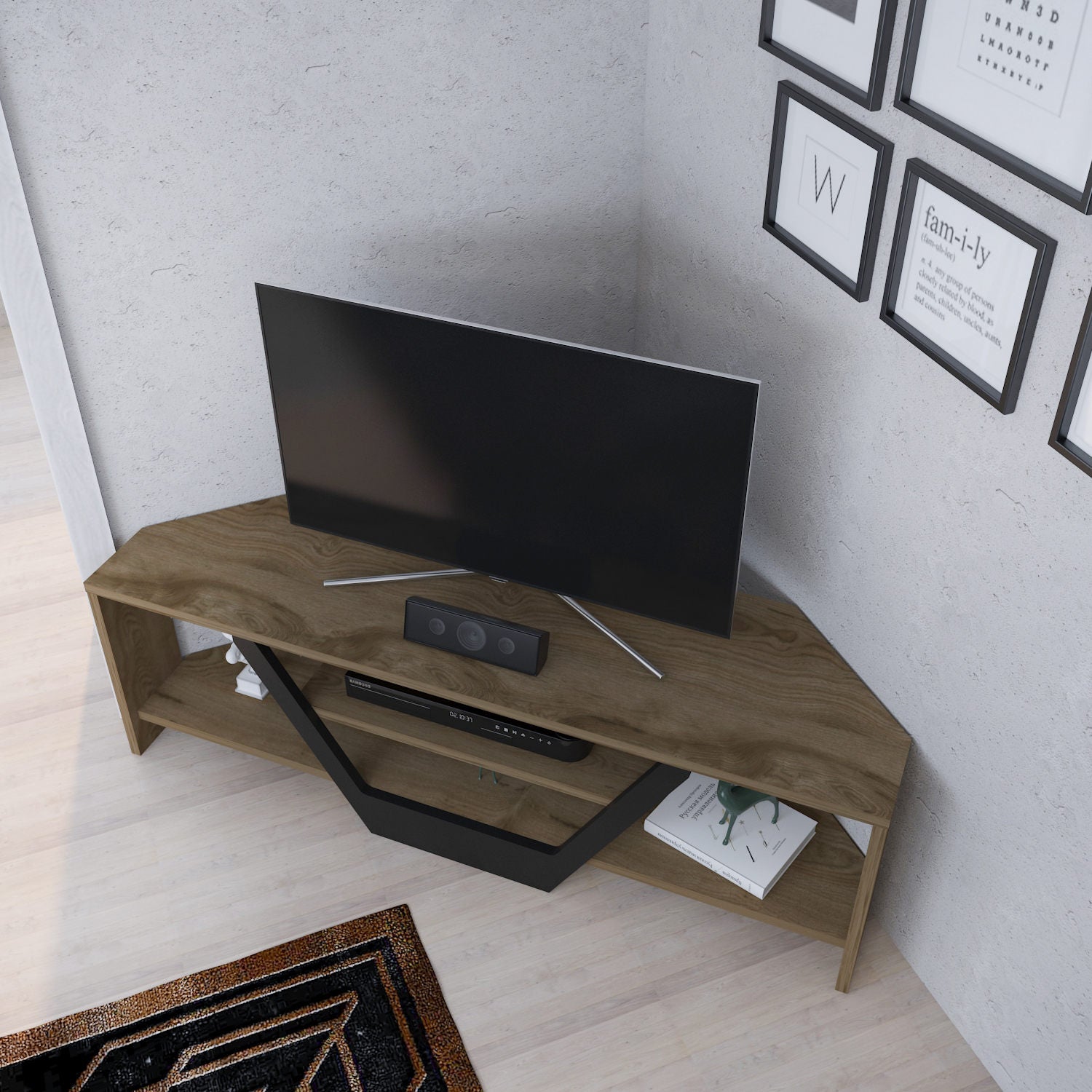 Móvel de TV elegante, carvalho oud e preto, 120 x 35 x 36,8 cm | Painel de partículas 100% revestido de melamina, 18 mm de espessura | Design moderno para salas de estar e espaços de entretenimento