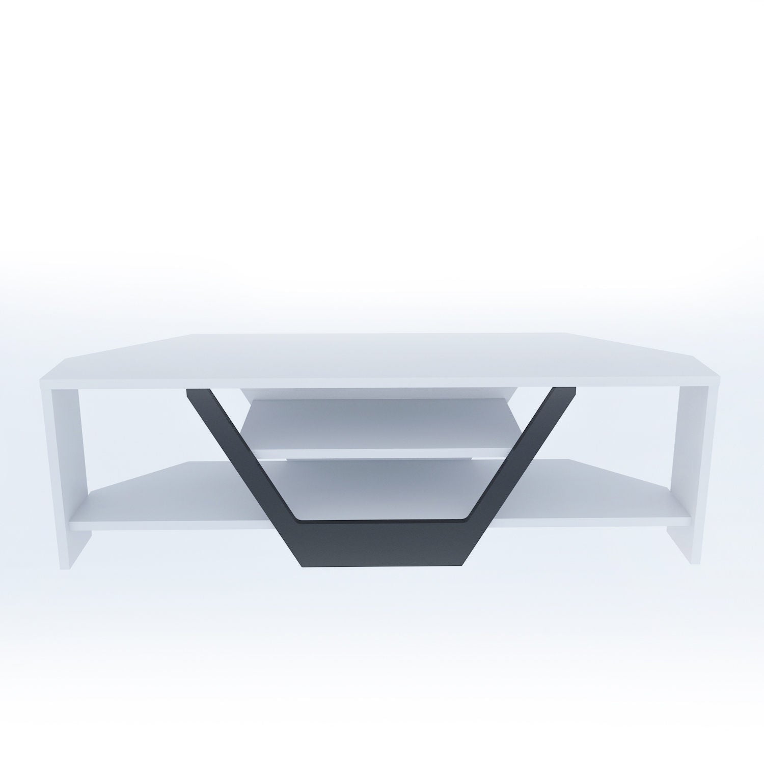 Móvel de TV elegante, 120 cm de largura, branco e preto, 100% aglomerado revestido em melamina, 18 mm de espessura | Design moderno para salas de estar e espaços de entretenimento