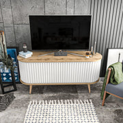 Móvel de TV moderno, carvalho oud e branco, 140 x 43 x 64 cm | Painel de partículas 100% revestido de melamina, 18 mm de espessura | Elegante e funcional para sala de estar