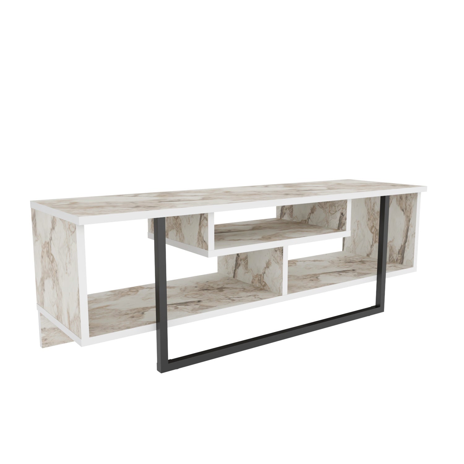 Móvel de TV elegante, 120 cm, branco e preto, 100% aglomerado revestido em melamina, 18 mm de espessura | Design moderno para salas de estar e espaços de entretenimento