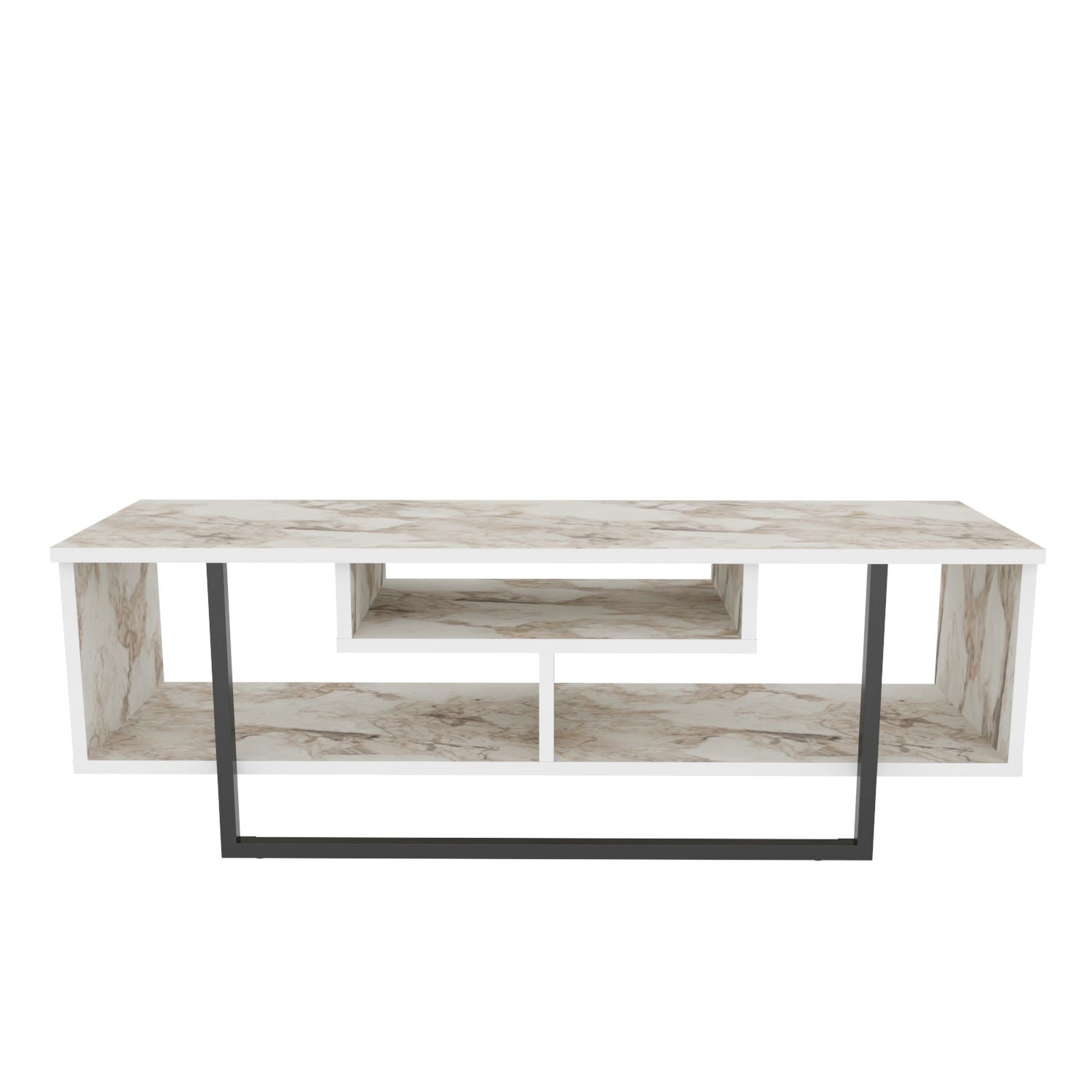 Móvel de TV elegante, 120 cm, branco e preto, 100% aglomerado revestido em melamina, 18 mm de espessura | Design moderno para salas de estar e espaços de entretenimento