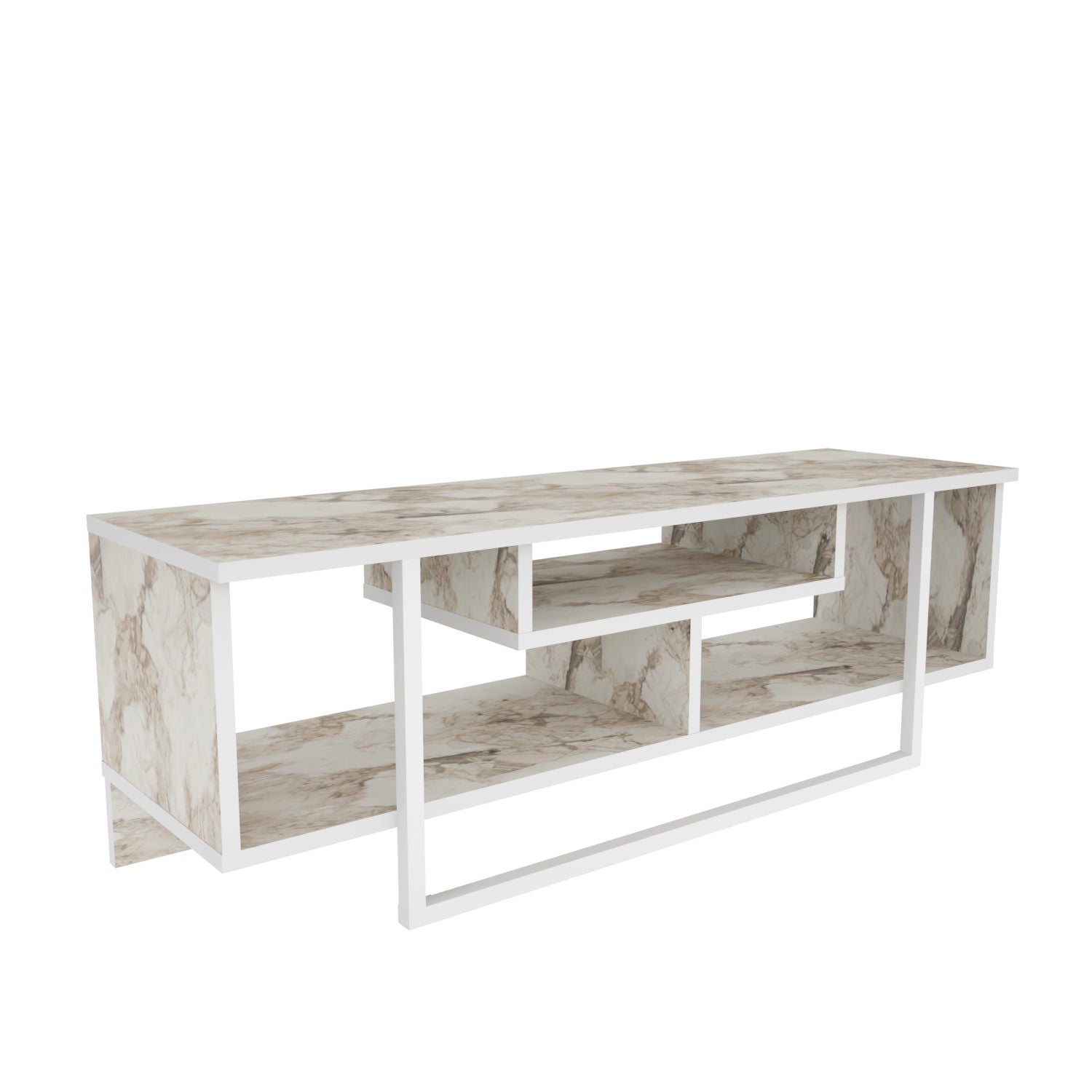 Móvel de TV elegante, branco, 120 cm x 35,2 cm x 40,2 cm | Painel de partículas 100% revestido de melamina, 18 mm de espessura | Design moderno para salas de estar e espaços de entretenimento