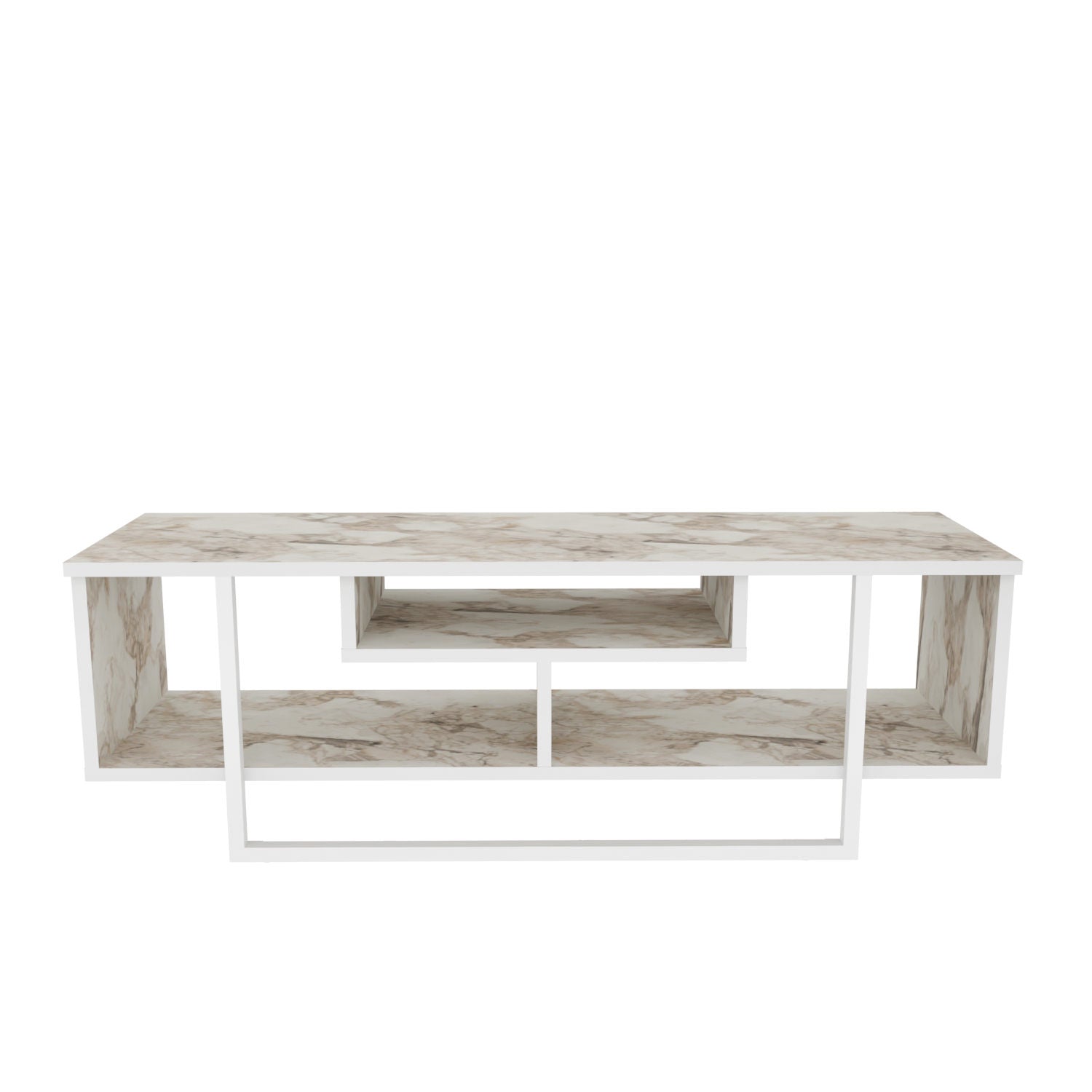 Móvel de TV elegante, branco, 120 cm x 35,2 cm x 40,2 cm | Painel de partículas 100% revestido de melamina, 18 mm de espessura | Design moderno para salas de estar e espaços de entretenimento