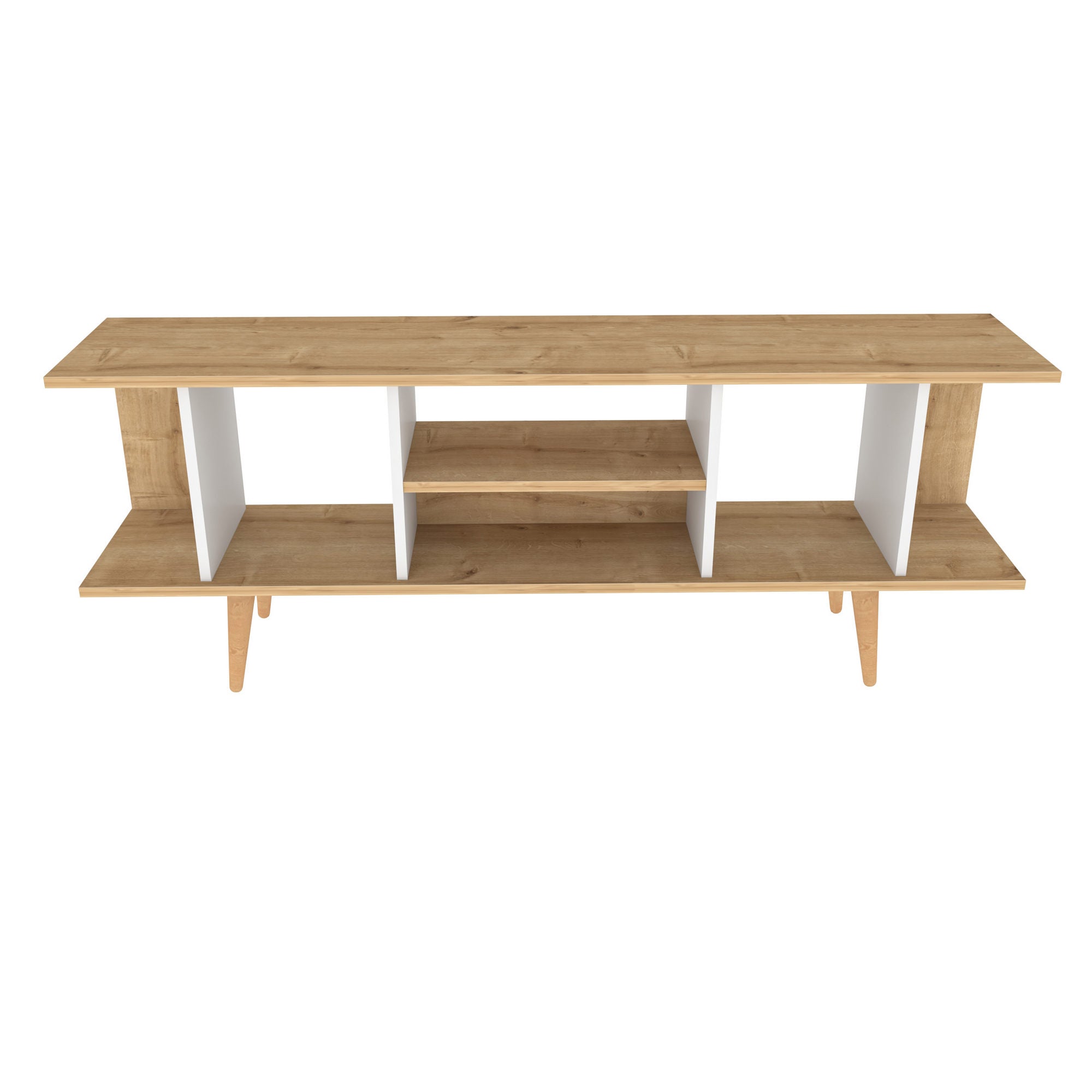 Móvel de TV elegante, safira e branco, 160 x 35 x 38,6 cm | Painel de partículas 100% revestido de melamina, 18 mm de espessura | Design moderno para salas de estar e espaços de entretenimento