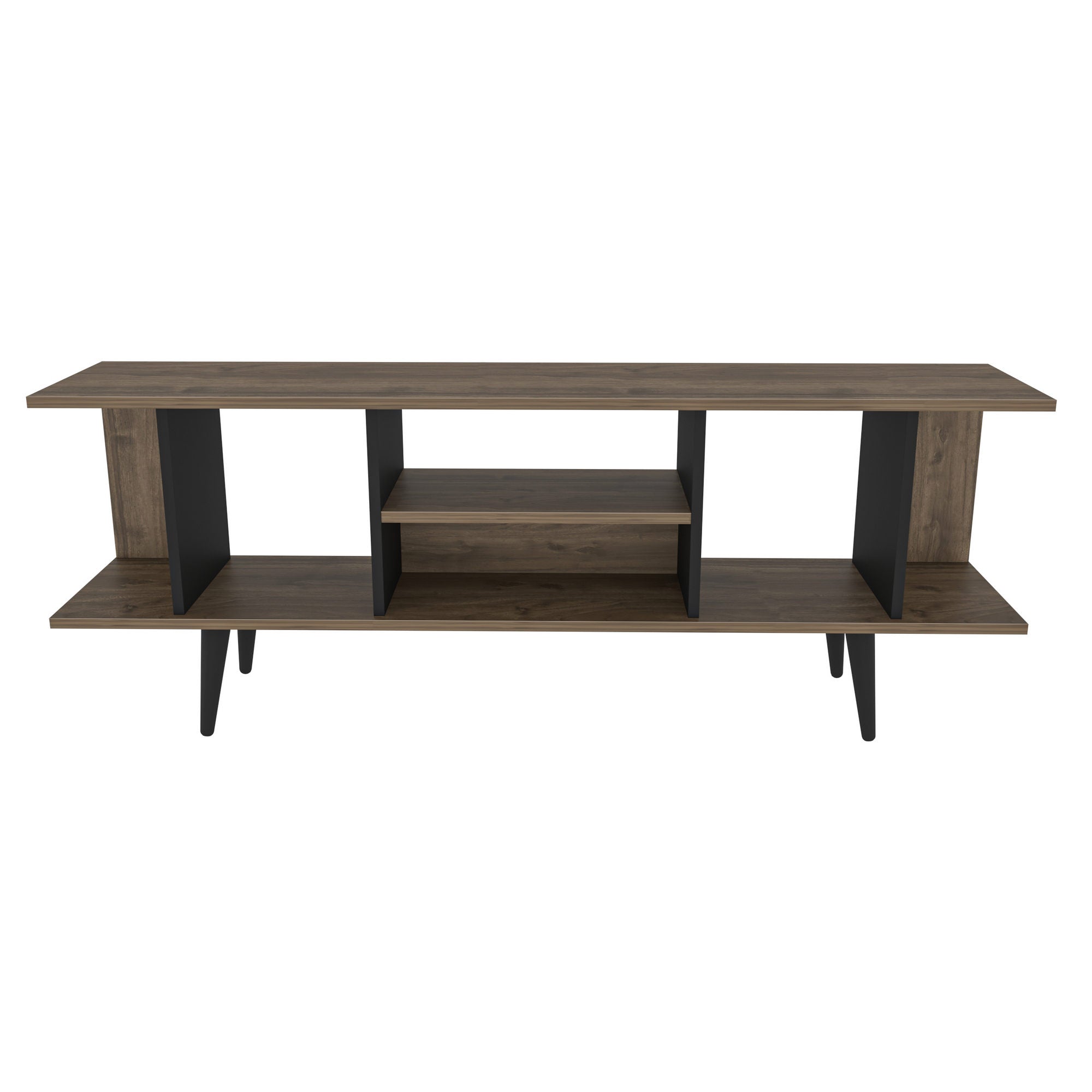 Móvel de TV elegante, nogueira e preto, 160 x 35 x 38,6 cm | Painel de partículas 100% revestido de melamina, 18 mm de espessura | Design moderno para salas de estar e espaços de entretenimento