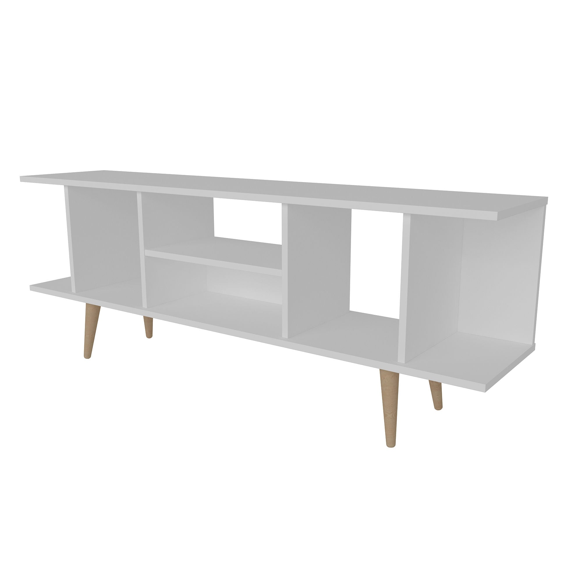 Móvel de TV moderno branco, 160 cm x 35 cm x 38,6 cm | Painel de partículas 100% revestido de melamina, 18 mm de espessura | Elegante e funcional para sala de estar