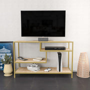 Móvel de TV Glamouroso, Dourado e Carvalho, 120 x 39 x 75 cm | Painel de partículas 100% revestido em melamina, 18 mm de espessura, estrutura de metal resistente | Design elegante e funcional para salas de estar modernas