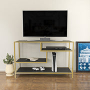 Móvel de TV glamoroso, 120 cm de largura, dourado e antracite | Painel de partículas 100% revestido de melamina, 18 mm de espessura, estrutura de metal resistente | Design elegante e funcional para salas de estar modernas