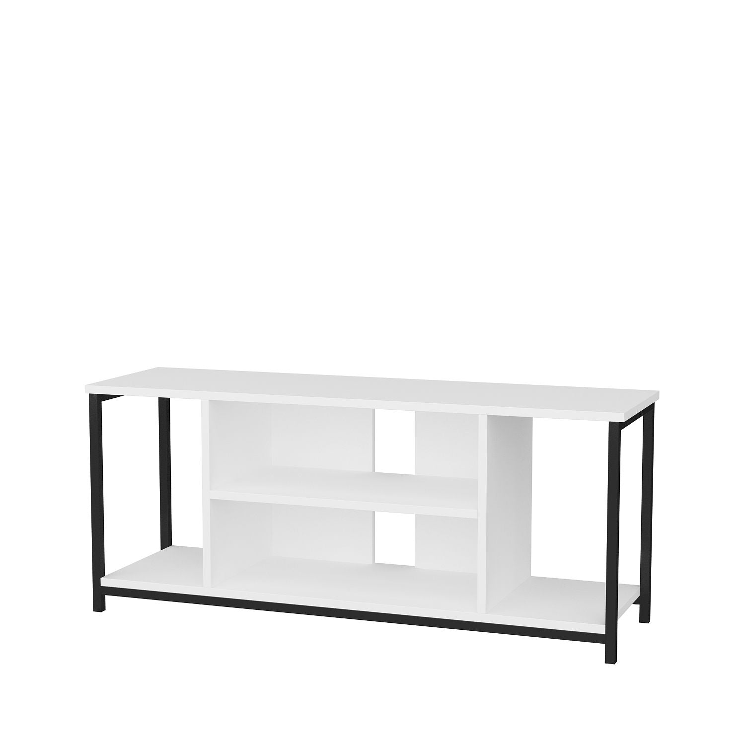 Móvel de TV elegante, preto e branco, 120 x 35 x 50,8 cm | Painel de partículas 100% revestido de melamina, 18 mm de espessura, estrutura de metal resistente | Design moderno para sala de estar