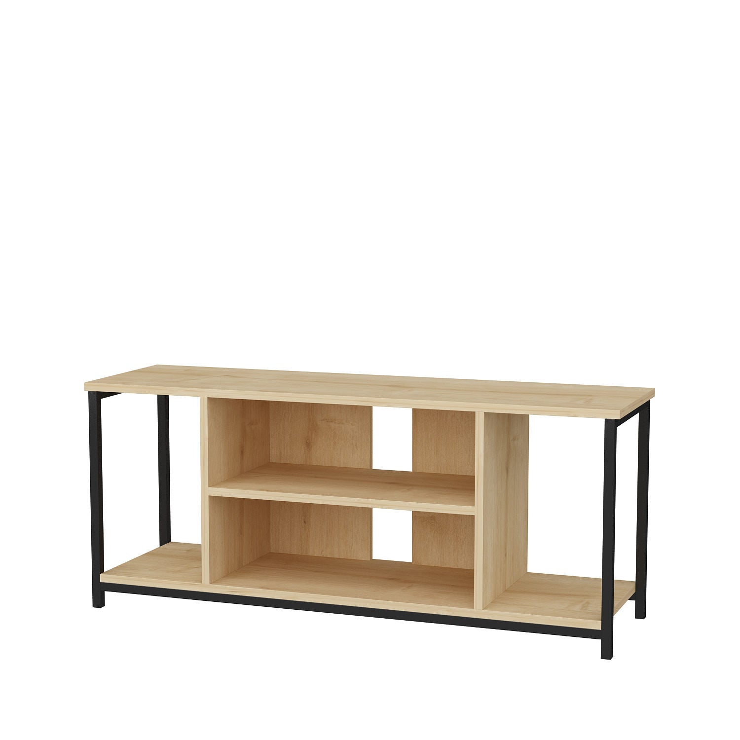 Móvel de TV industrial, preto e carvalho, 120 x 35 x 50,8 cm | Painel de partículas 100% revestido de melamina, 18 mm de espessura, estrutura de metal resistente | Design elegante e funcional