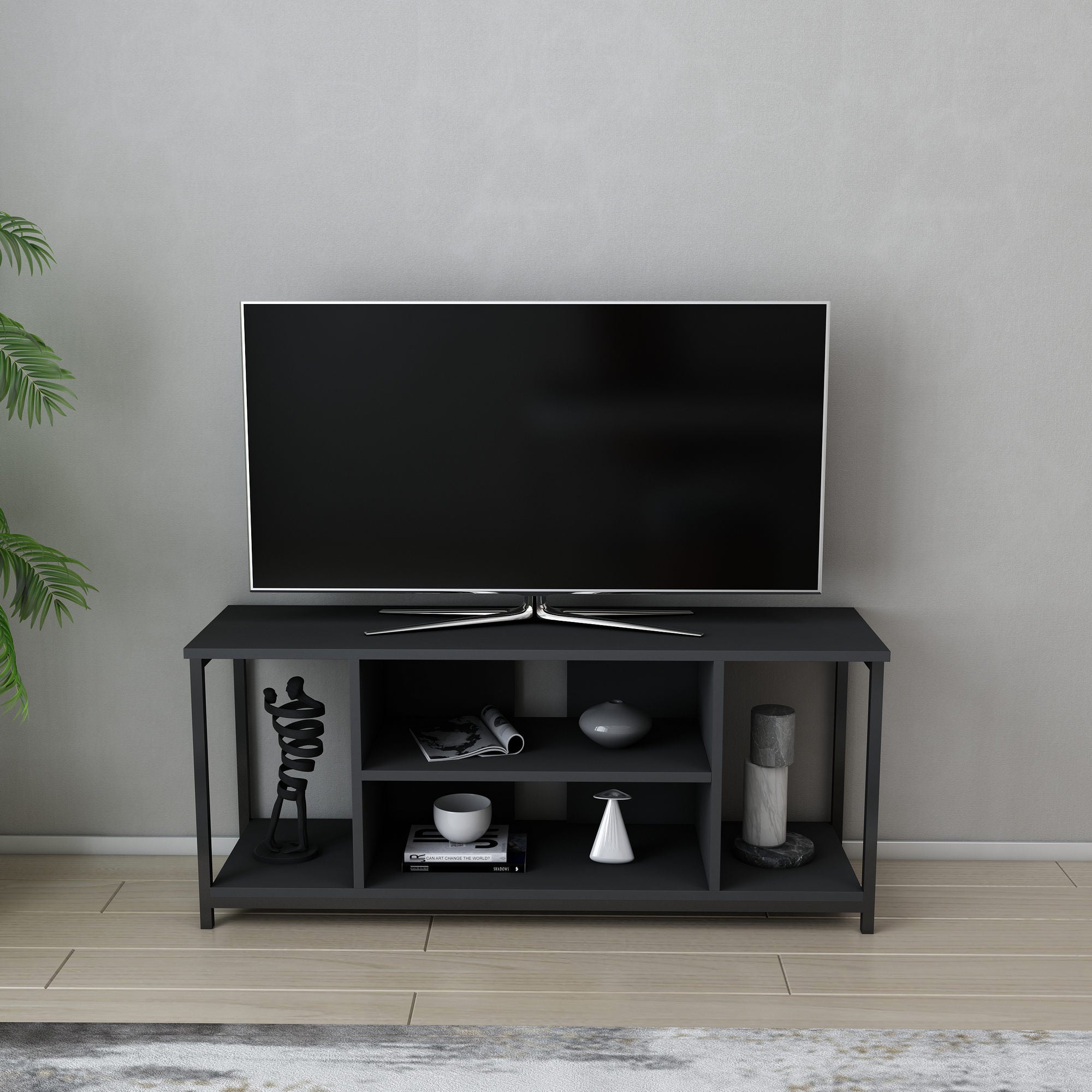Móvel de TV industrial, preto e antracite, 120 x 35 x 50,8 cm | Painel de partículas 100% revestido de melamina, 18 mm de espessura, estrutura de metal resistente | Design elegante e funcional