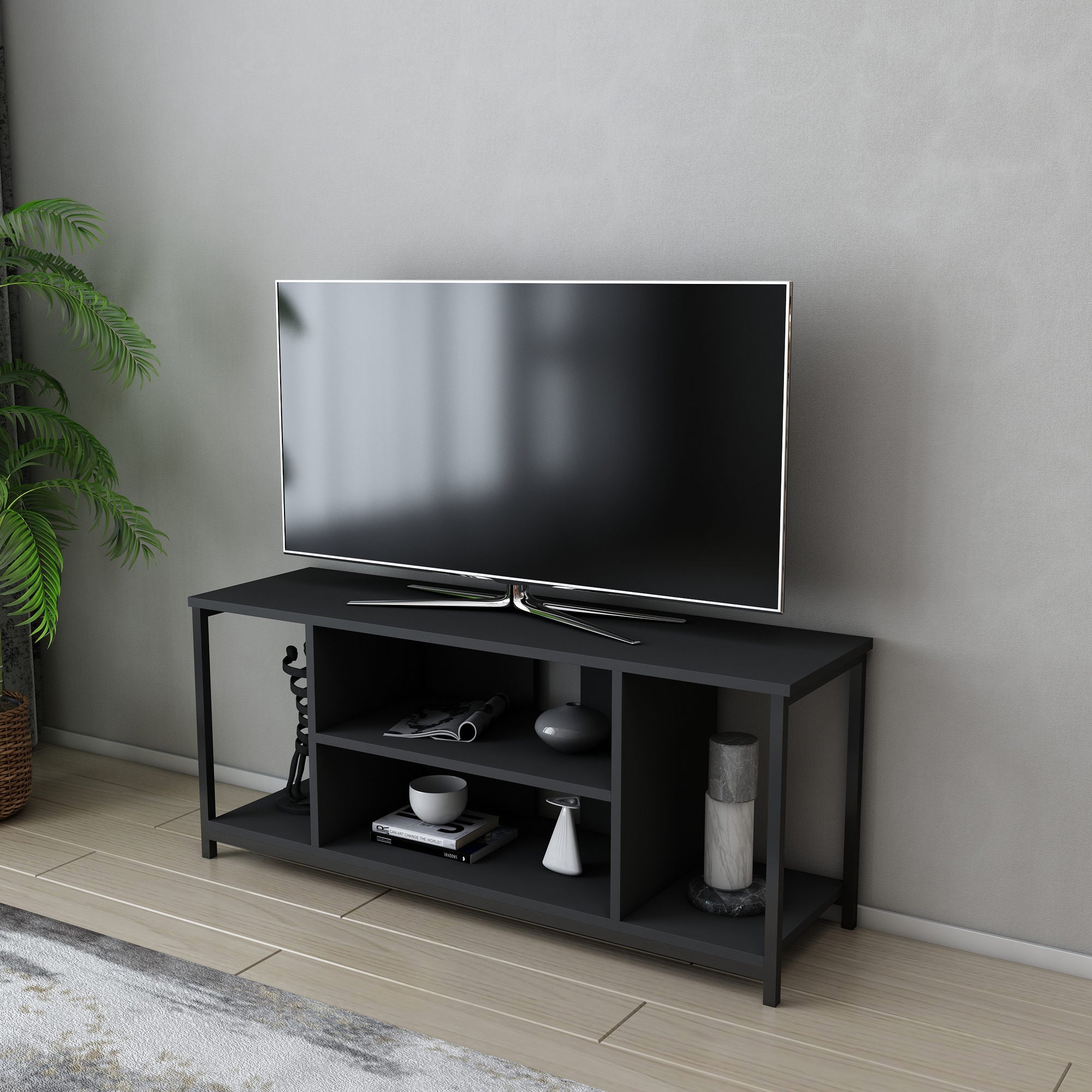 Móvel de TV industrial, preto e antracite, 120 x 35 x 50,8 cm | Painel de partículas 100% revestido de melamina, 18 mm de espessura, estrutura de metal resistente | Design elegante e funcional