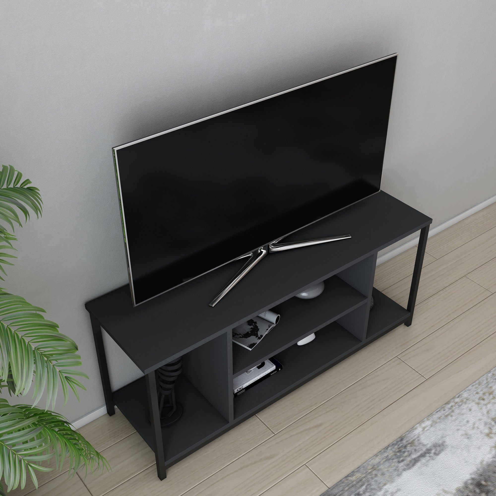 Móvel de TV industrial, preto e antracite, 120 x 35 x 50,8 cm | Painel de partículas 100% revestido de melamina, 18 mm de espessura, estrutura de metal resistente | Design elegante e funcional