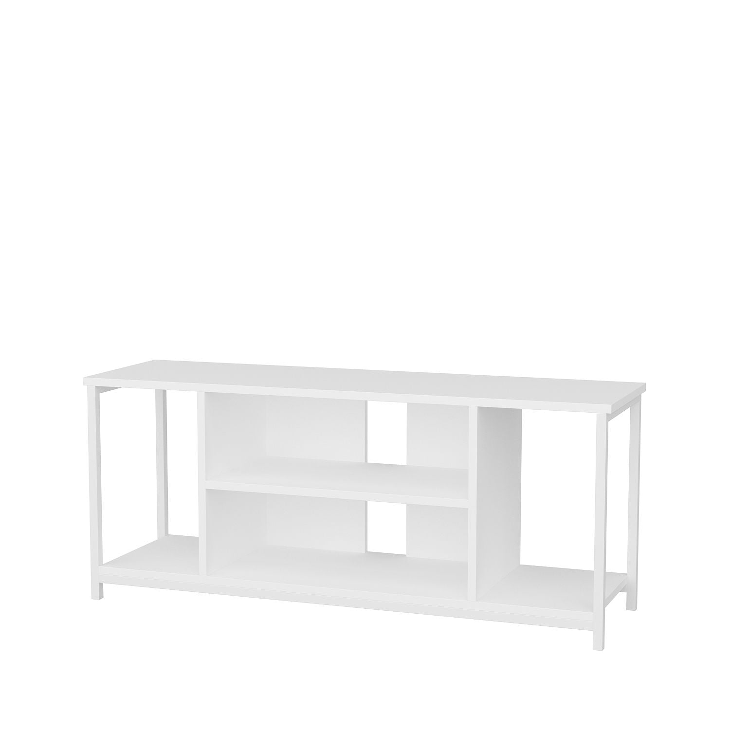 Móvel de TV escandinavo, branco, 120 x 35 x 50,8 cm | Painel de partículas 100% revestido em melamina, 18 mm de espessura, estrutura de metal | Elegante e funcional para salas de estar modernas