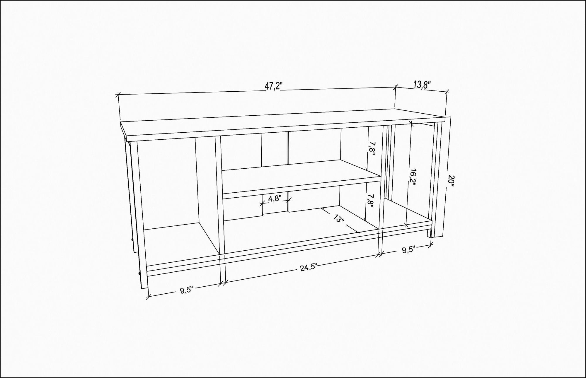 Móvel de TV escandinavo, branco e carvalho, 120 x 35 x 50,8 cm | Painel de partículas 100% revestido de melamina, 18 mm de espessura, estrutura de metal resistente | Design elegante e funcional para salas de estar modernas