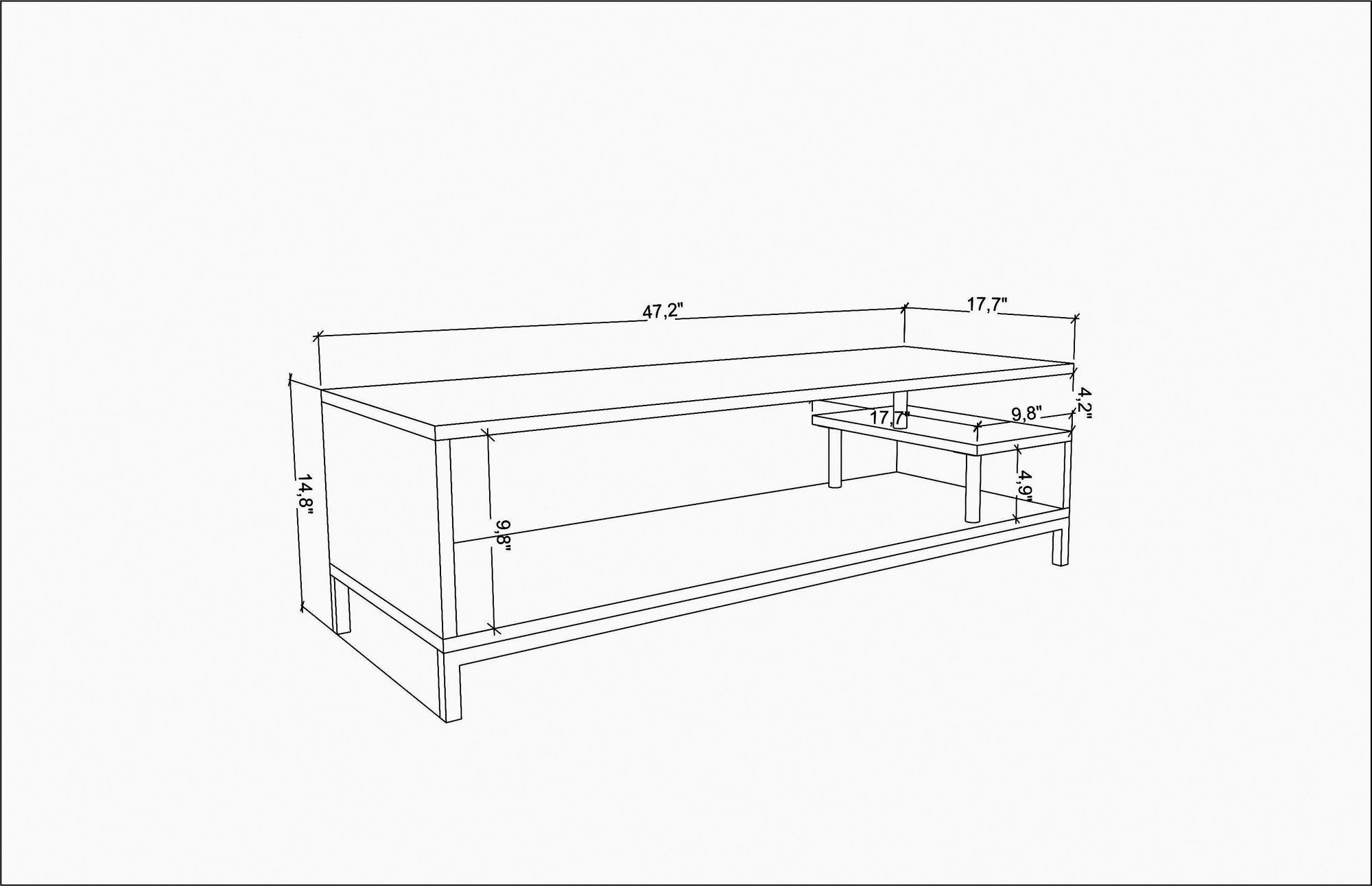 Móvel de TV elegante, preto e branco, 120 x 44,6 x 37,6 cm | Painel de partículas 100% revestido de melamina, 18 mm de espessura | Design moderno para salas de estar e espaços de entretenimento
