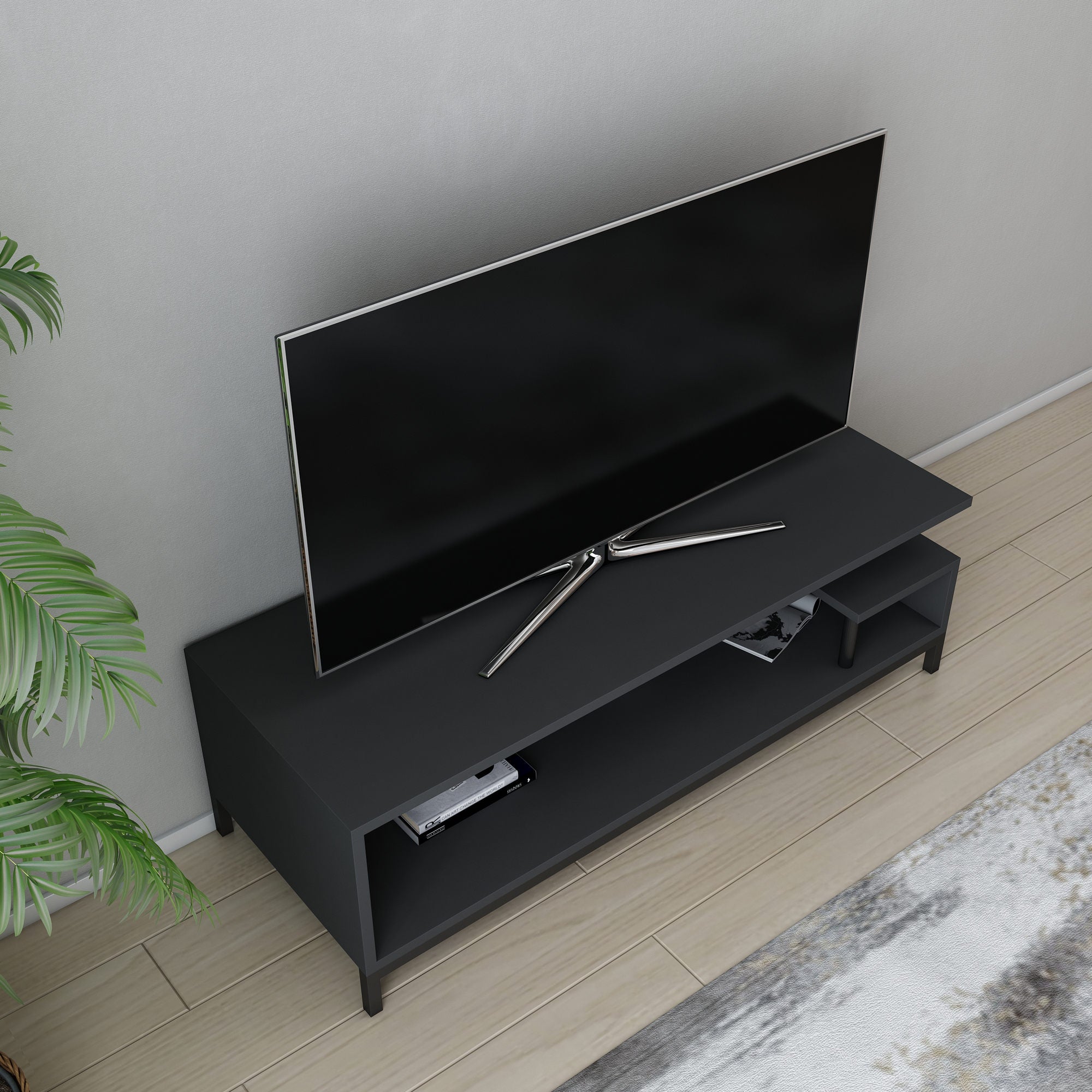Móvel de TV industrial, preto e antracite, 120 x 44,6 x 37,6 cm | Painel de partículas 100% revestido de melamina, 18 mm de espessura | Elegante e durável para salas de estar modernas