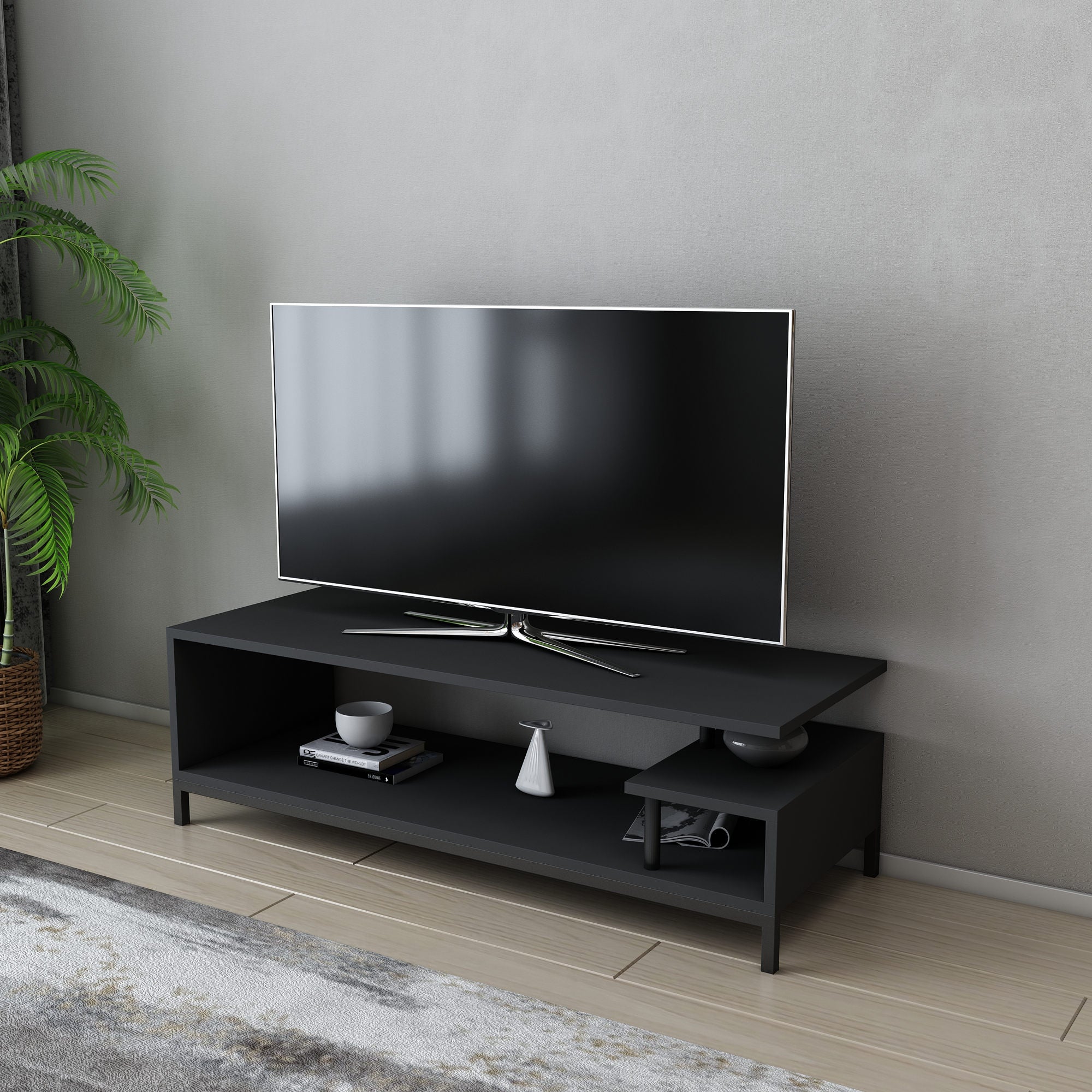 Móvel de TV industrial, preto e antracite, 120 x 44,6 x 37,6 cm | Painel de partículas 100% revestido de melamina, 18 mm de espessura | Elegante e durável para salas de estar modernas