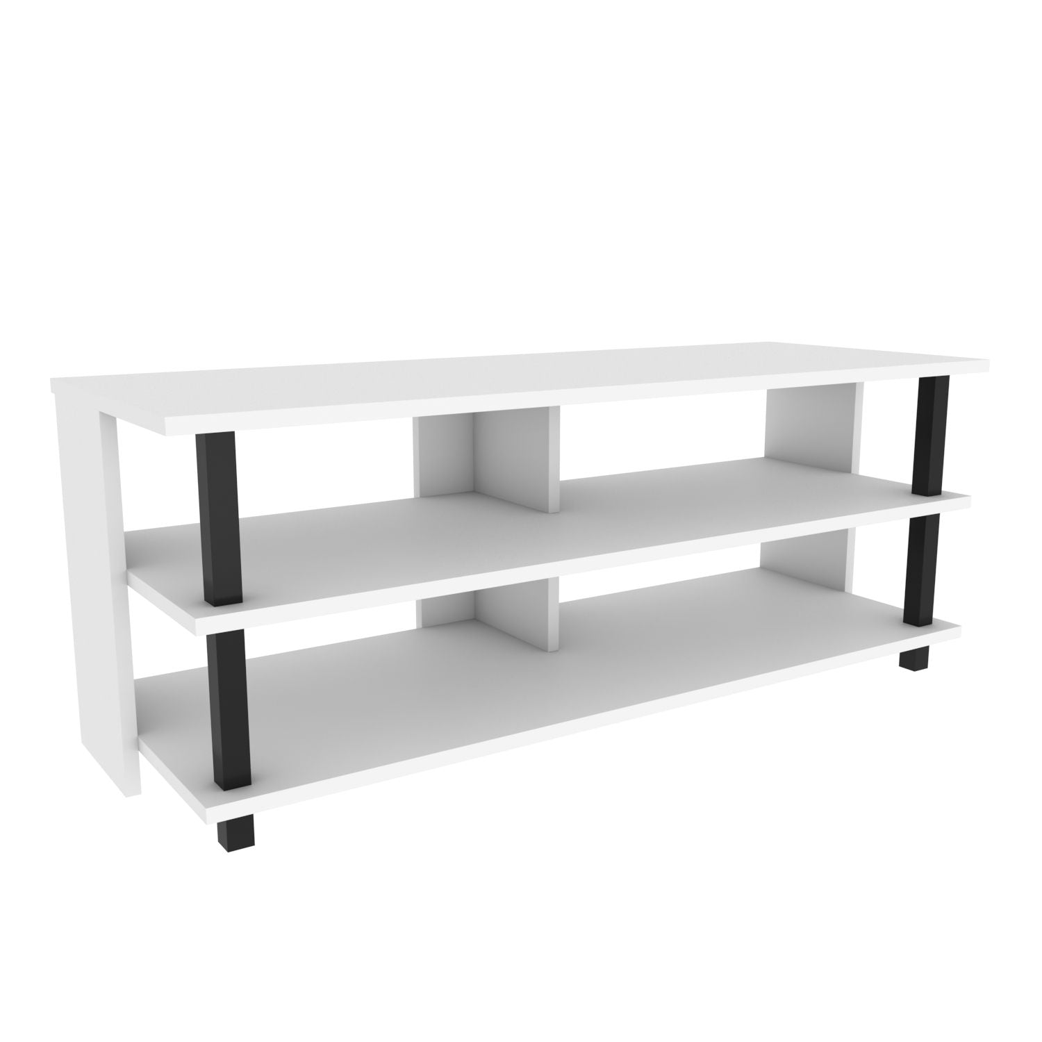 Móvel de TV elegante, preto e branco, 120 cm x 44,6 cm x 47,4 cm | Painel de partículas 100% revestido de melamina, 18 mm de espessura | Design moderno para sala de estar