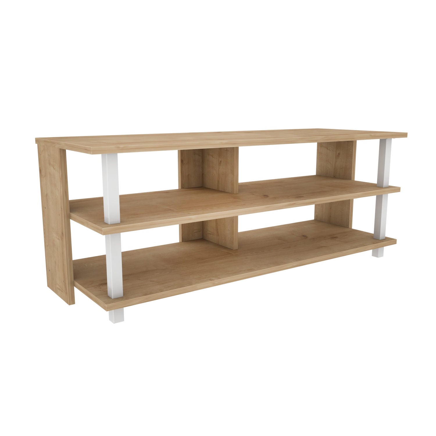 Móvel de TV escandinavo, branco e carvalho, 120 x 44,6 x 47,4 cm | Painel de partículas 100% revestido de melamina, 18 mm de espessura | Elegante e funcional para salas de estar modernas